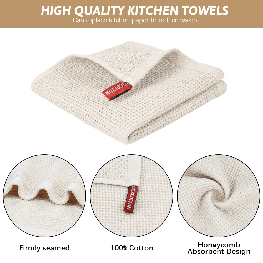Nialnant 6 Pack 100% Cotton Waffle Weave Kitchen Towels - Super Soft & Highly Absorbent Dish Cloths for Washing Dishes (12x12 Inches, Beige) - Perfect for Kitchen Cleaning, Drying Hands & Dishes, and Household Chores