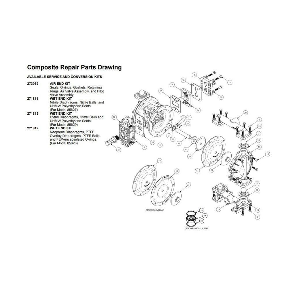 Buna Wet End Kit for Diaphragm Pump Model 85627 - Replacement Parts for Industrial & Agricultural Pumps - Perfect for Water Transfer, Chemical Processing & Irrigation Systems
