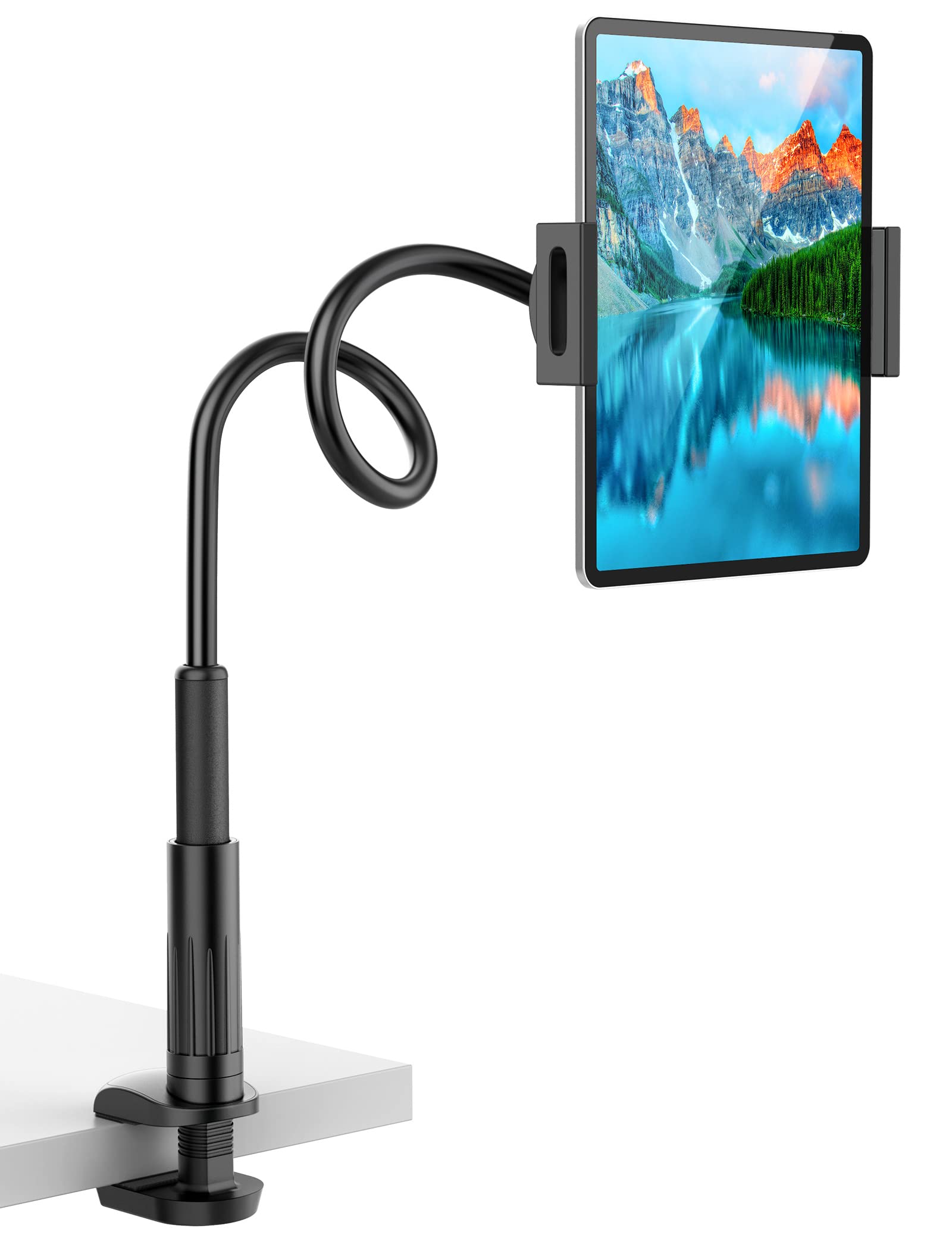 Adjustable Gooseneck Tablet Stand Holder for Bed - Flexible Arm Mount Compatible with iPad Air/Pro/Mini, Samsung Tab, Nintendo Switch, Kindle & 4.7