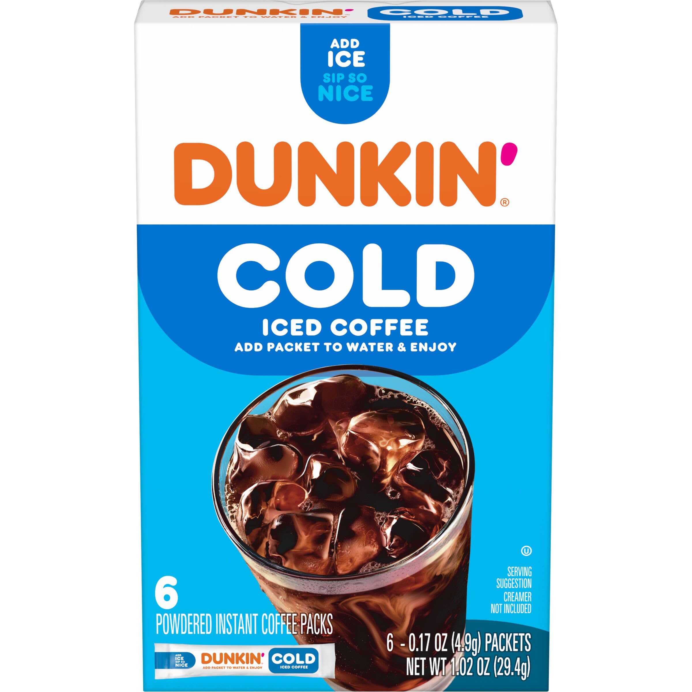 Dunkin’ Cold Iced Coffee Powdered Instant Coffee Packs - 6 Count - Perfect for Home, Office & On-The-Go Refreshment