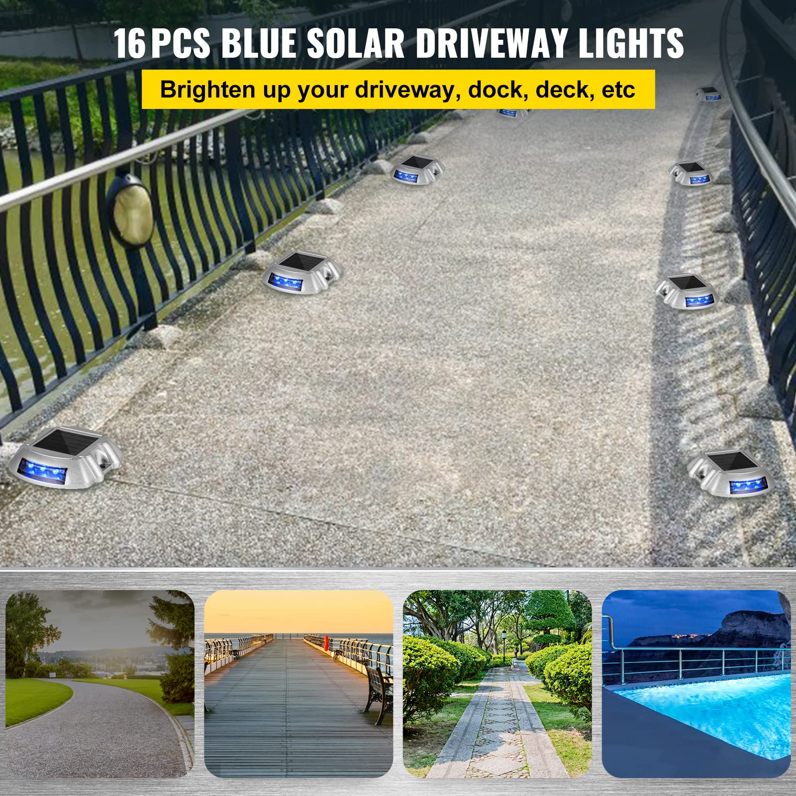 Happybuy 16-Pack Solar Driveway Lights - Bright Blue LED Outdoor Path Lights with Screw Mount, Waterproof Wireless Solar Deck Lights for Garden, Walkway, Sidewalk & Steps | Perfect for Nighttime Safety & Landscape Lighting