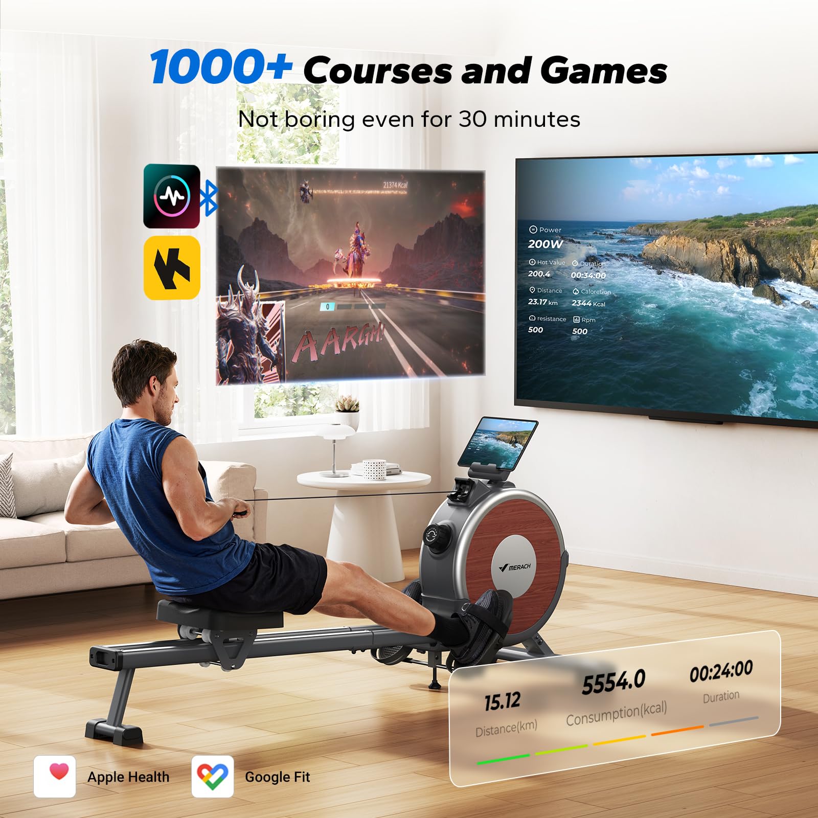 MERACH Magnetic Rowing Machine for Home - 16-Level Quiet Resistance Rower with 350lb Weight Capacity & App Connectivity | Perfect for Home Gym, Cardio Workouts & Full-Body Training
