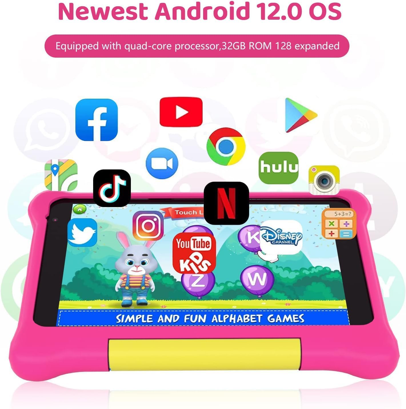 ZOFYWNAS 7 inch Kids Tablet with Android 13 - 32GB Expandable Storage, Parental Controls & Preloaded Educational Apps - Dual Camera Learning Tablet for Children (Pink) | Perfect for Homeschooling, Travel & Early Childhood Education