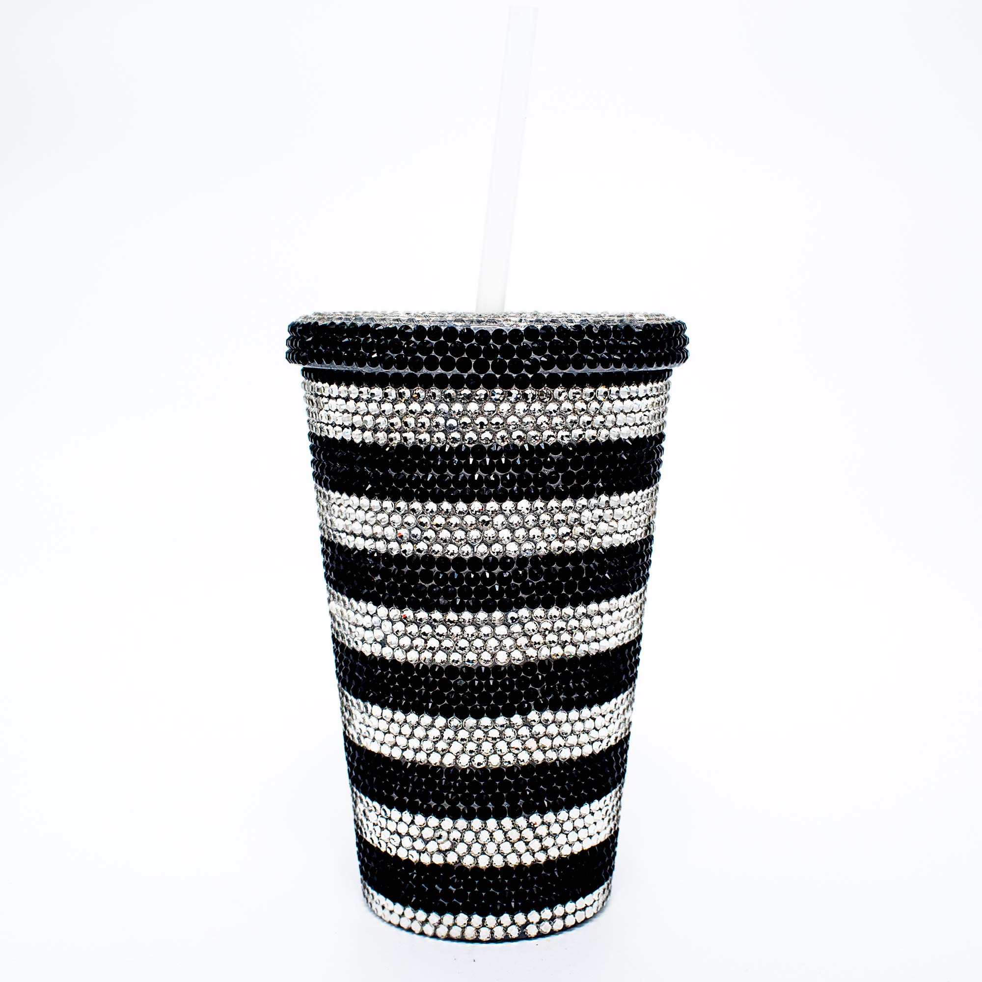 Luxury Astor Bling Tumbler with Lid - Swarovski Grade Crystal Cup, Hand-Placed AAA+ Rhinestones, Sparkling Striped Design - Perfect for Parties, Bridal Showers & Everyday Glam