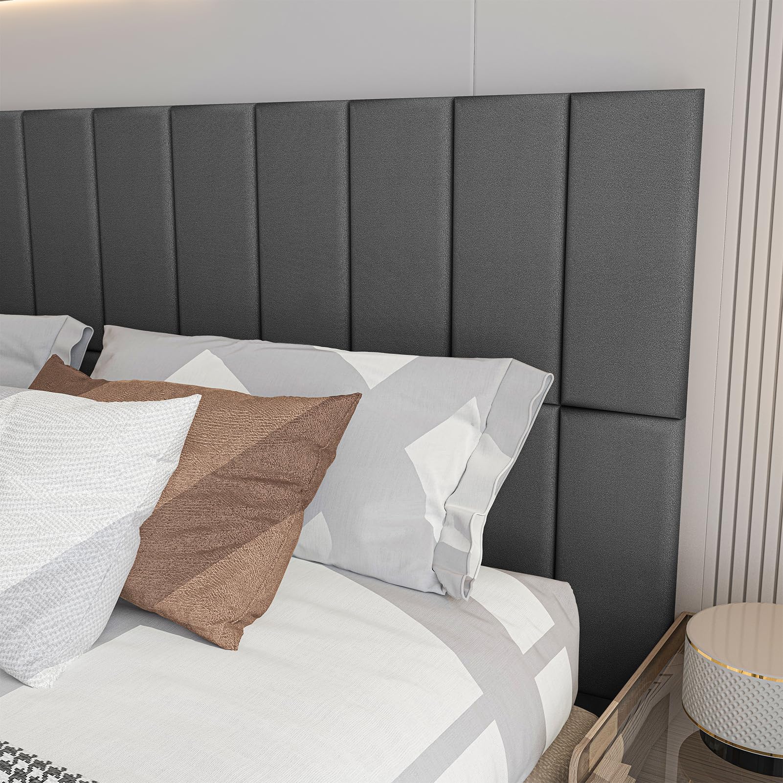 Art3d Peel and Stick Headboard Panels - Velvet Smoky Gray 3D Wall Panels (Pack of 12, 9.84