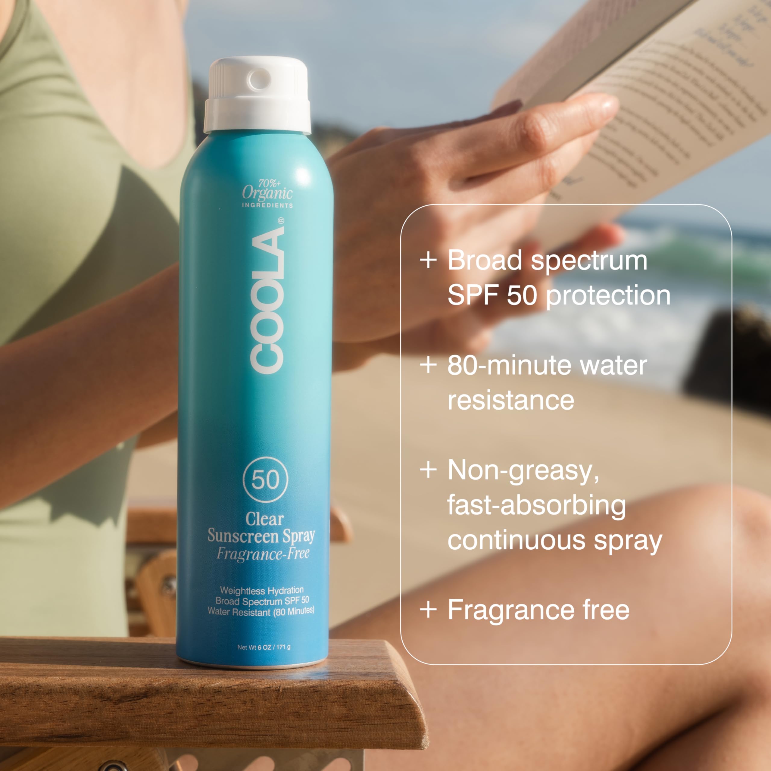 COOLA Organic Sunscreen SPF 50 Sunblock Spray Set - Dermatologist Tested, Vegan & Gluten Free, Fragrance Free (6oz + 2oz Travel Size) | Daily Face & Body Protection for Beach, Pool & Outdoor Activities