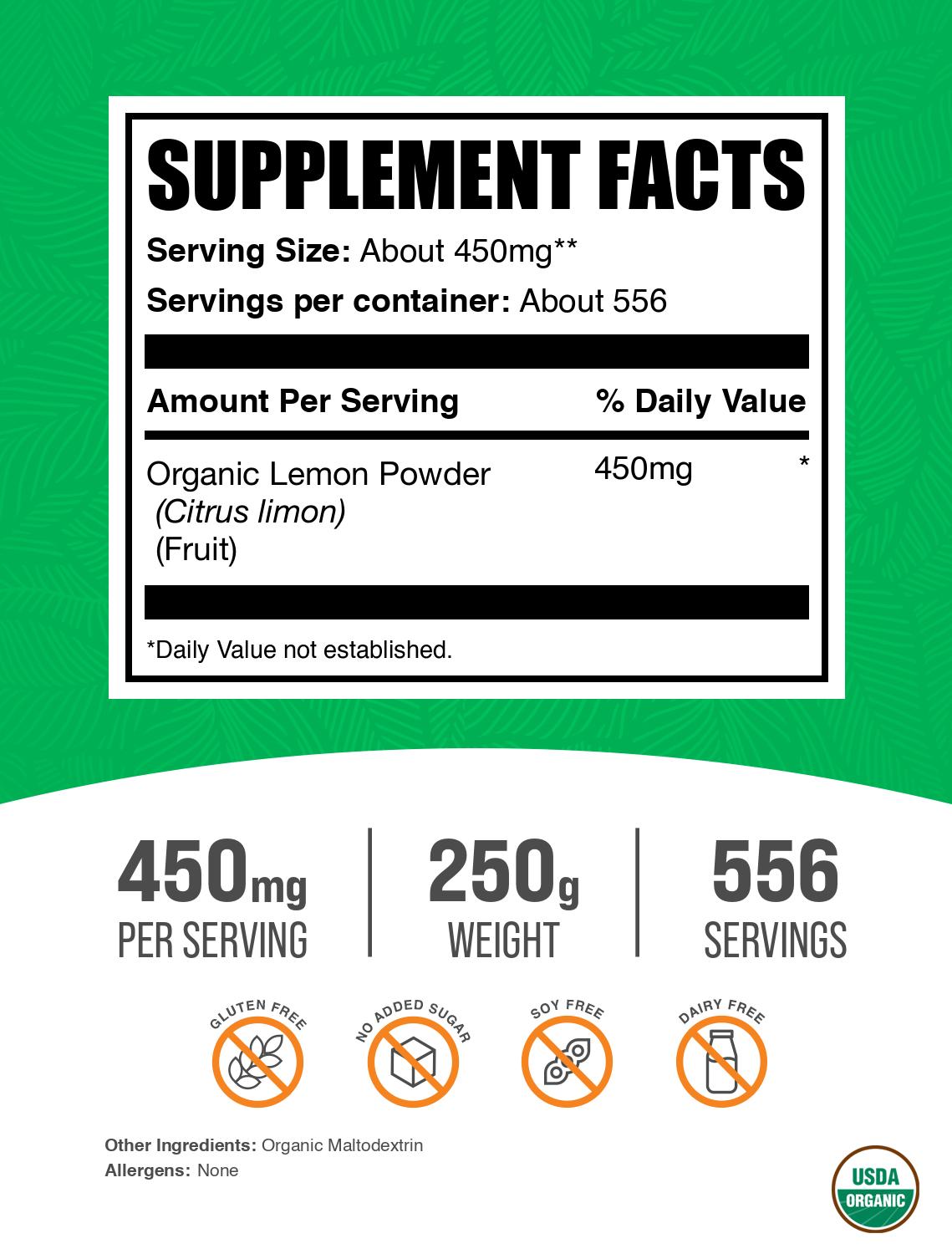 Organic Lemon Powder - 100% Pure, Natural & USDA Certified | Perfect for Baking, Smoothies, Tea & Detox Drinks