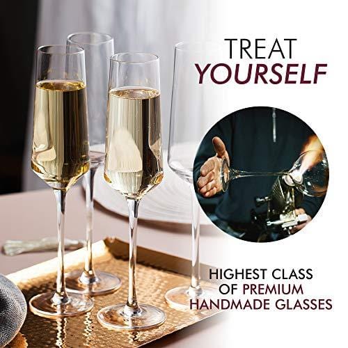 Premium Hand Blown Crystal Champagne Flutes Set of 4 - 8oz Lead-Free Elegant Glassware for Wedding, Anniversary & Christmas Gifts - Perfect for Celebrations, Parties & Romantic Dinners