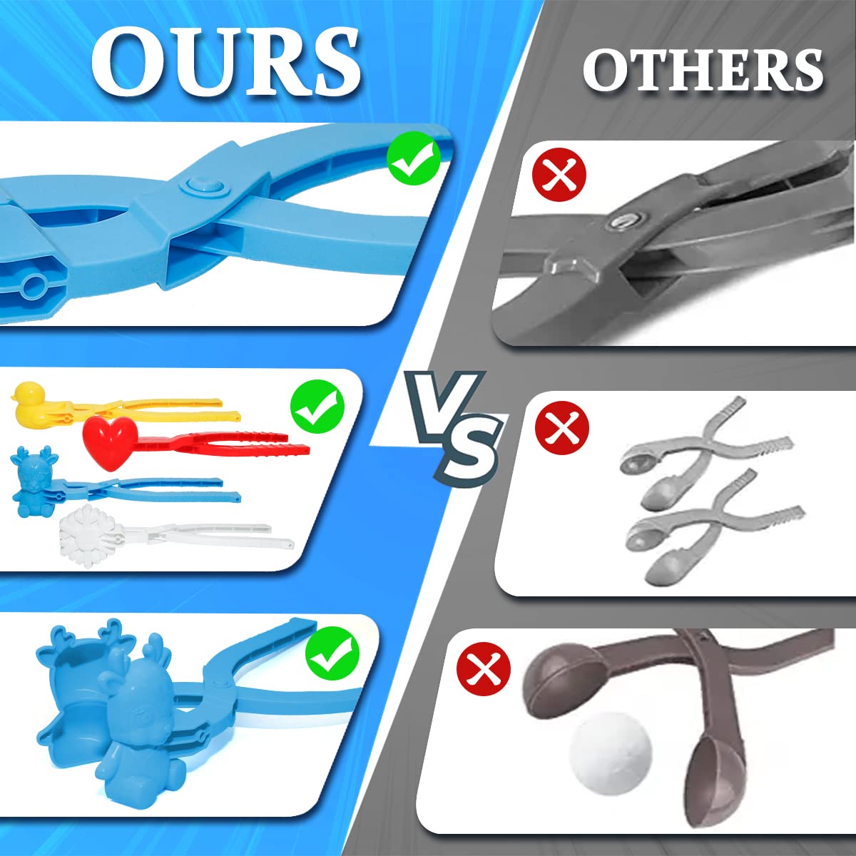 Holady 4PCS Large Snowball Maker Clips - Winter Snowball Maker Tools with Handles for Kids Outdoor Snowball Fights (Deer, Heart, Duck, Snowflake Shapes) - Perfect for Family Winter Fun & Snow Play Activities