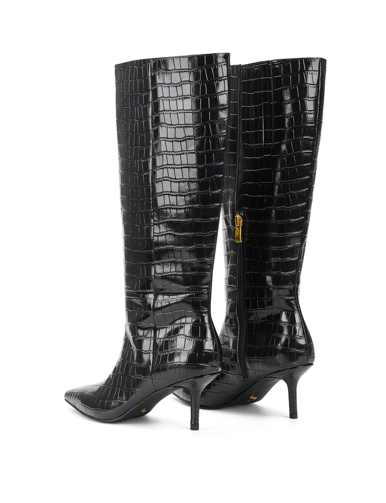 Yonita Women's Black Crocodile Leather Long Boots - Stylish & Comfortable for Winter, Fall, and Fashion Outfits