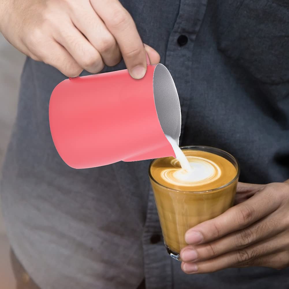 600ml Stainless Steel Coffee Milk Frothing Pitcher for Latte Art - Barista-Grade Cappuccino & Espresso Foam Maker - Perfect for Home Coffee Shops & Professional Use (Rose Red) | Ideal for Creating Latte Designs, Hot Chocolate Foam & Milk-Based Drinks