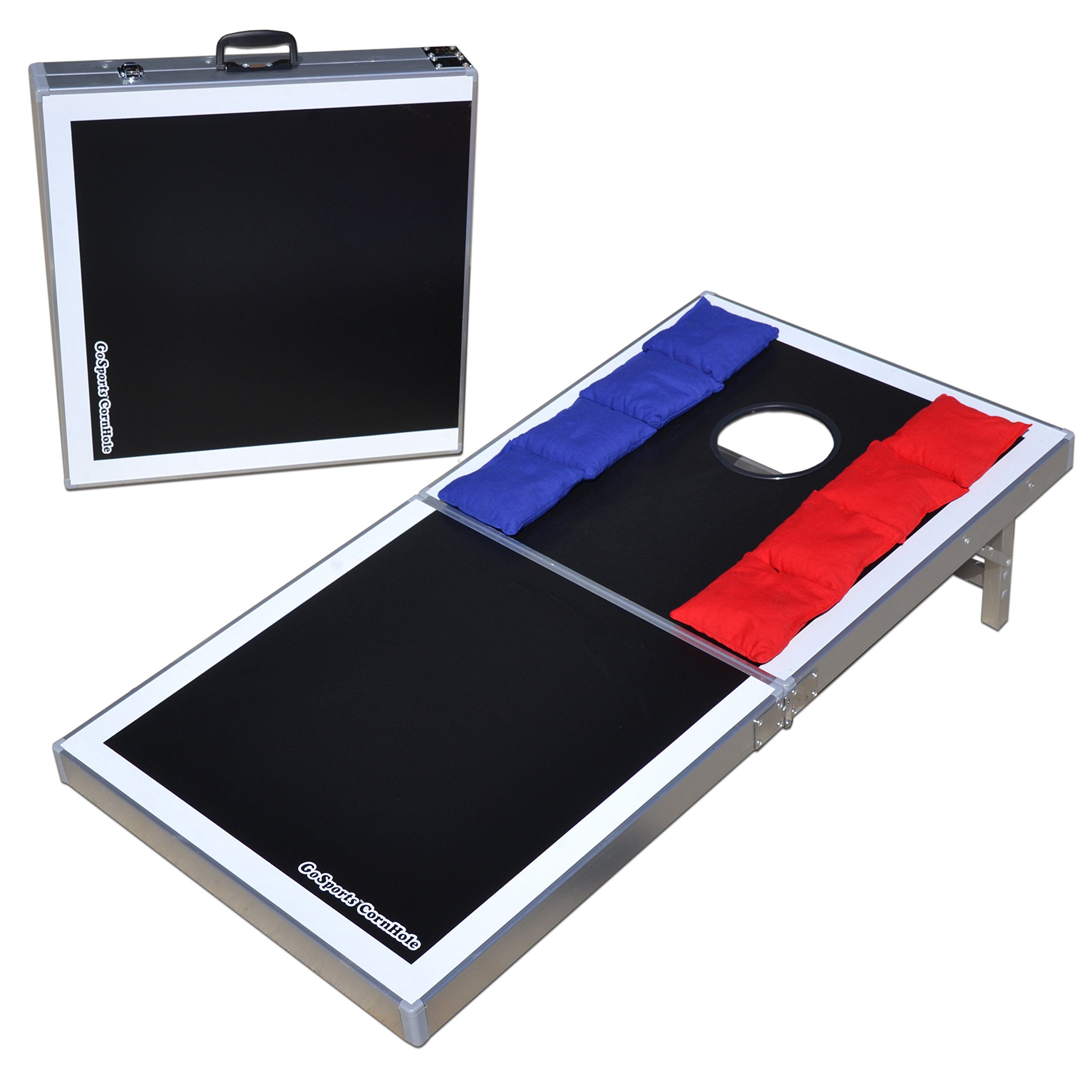GoSports 4x2 ft Aluminum Cornhole Game Set with LED Lights or Standard - 2 Foldable Regulation Boards & 8 Bean Bags - Perfect for Backyard Parties, Tailgating, and Outdoor Events