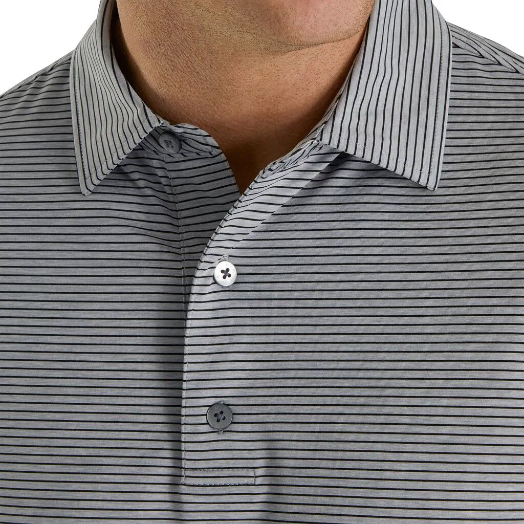 FootJoy Heather Pinstripe Lisle Self Collar Grey Men's Golf Polo Shirt - Moisture Wicking & UV Protection for Comfortable Golfing & Outdoor Sports