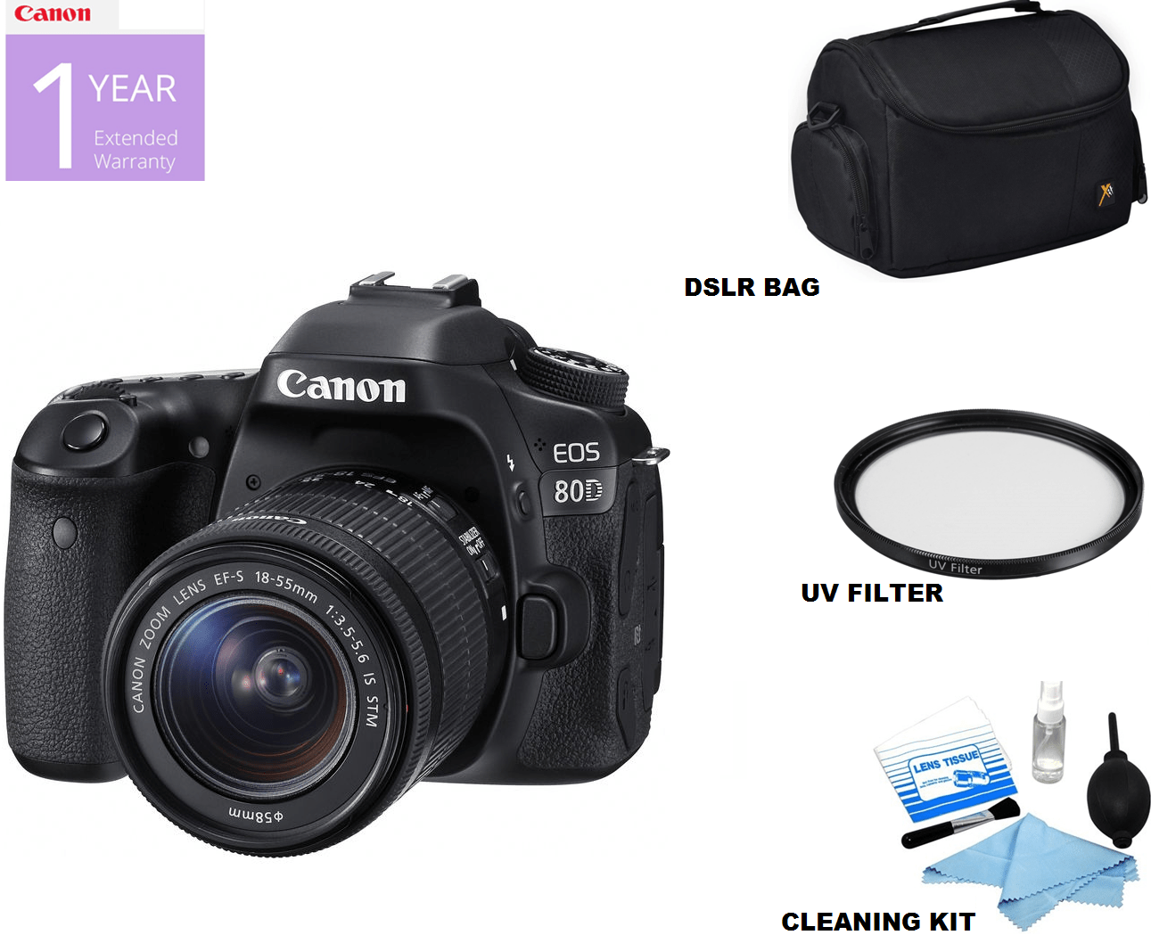 Canon EOS 80D DSLR Camera with 18-55mm IS STM Lens Kit - Professional Photography for Beginners, Vlogging & Travel - USA Version with Warranty