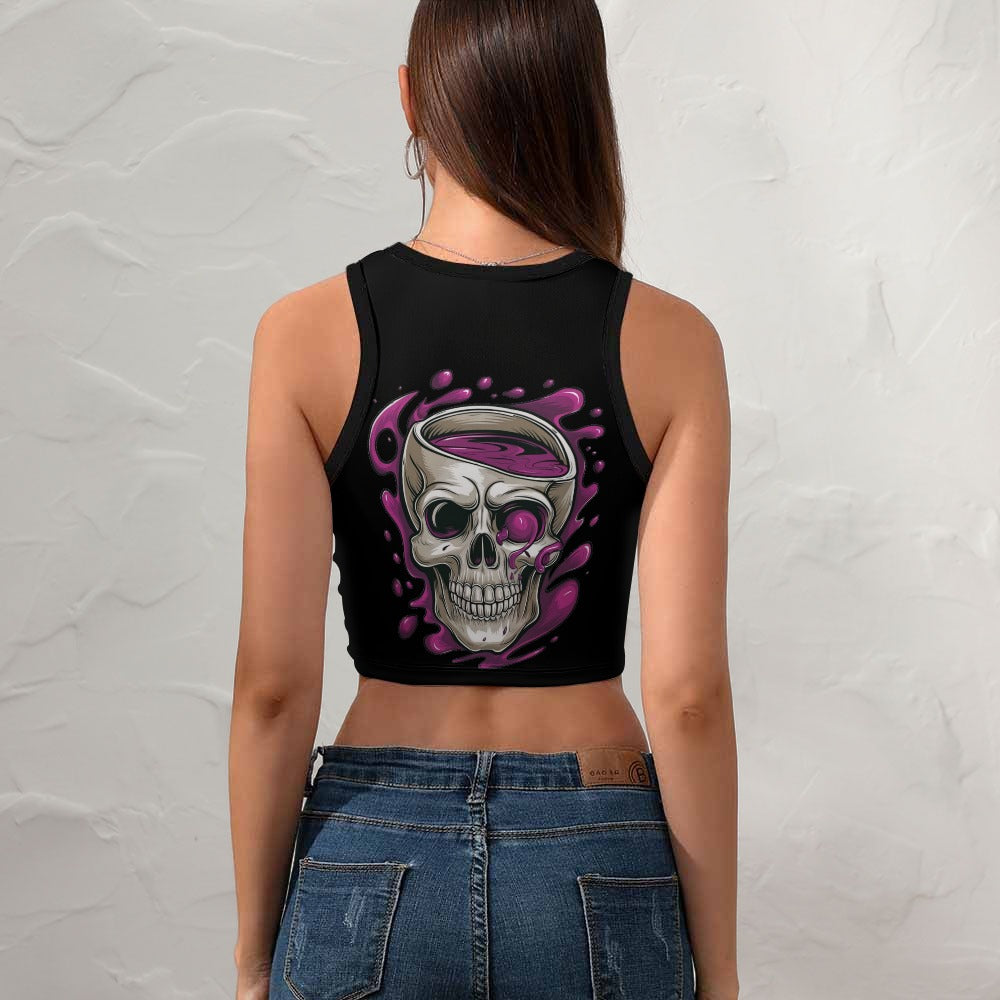 Goth Cropped Slim Racer Tank Top for Women - Stylish Gothic Fashion Top for Concerts, Parties & Everyday Wear