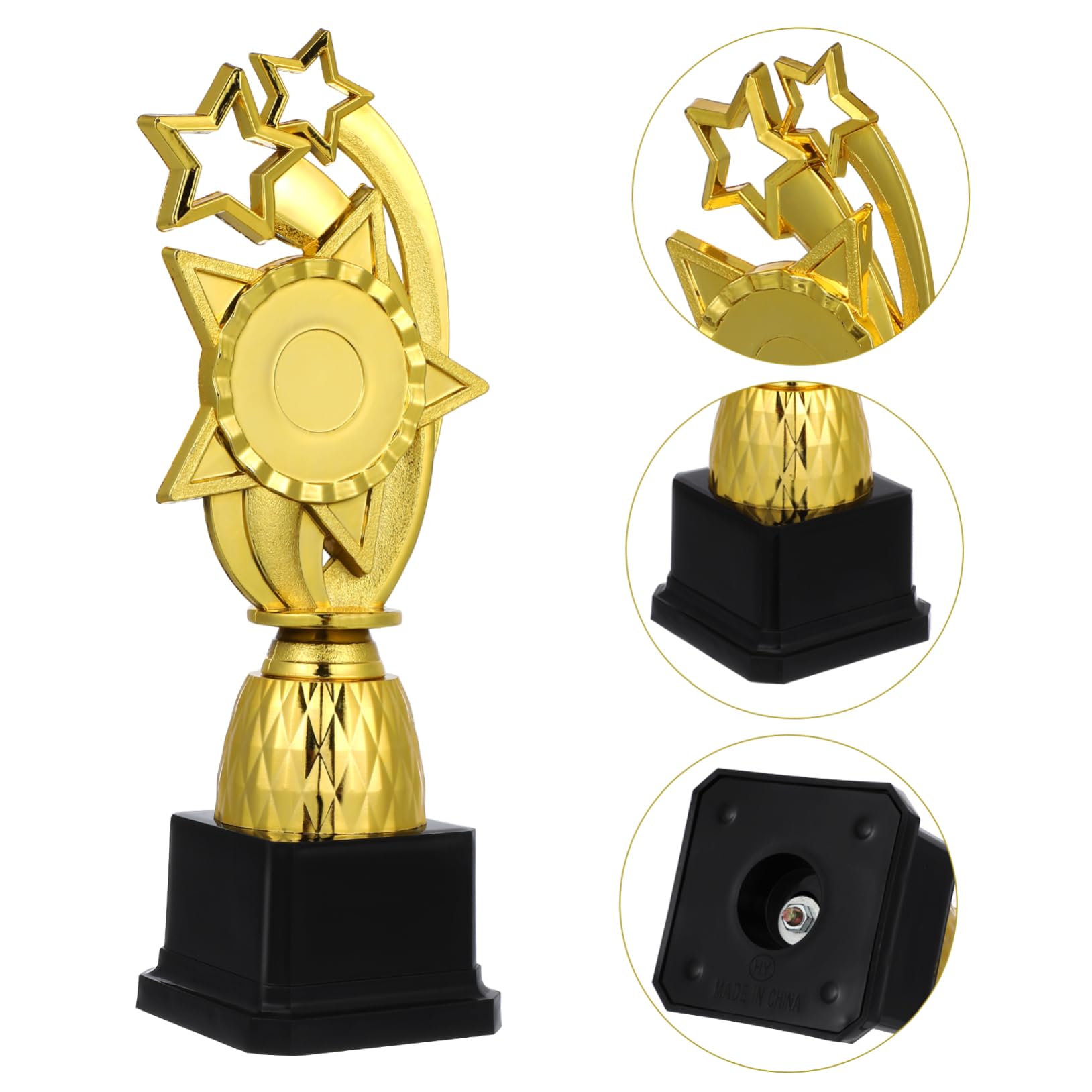 SUPVOX 2-Piece Gold Plastic Trophy Star Set - Reusable Winner Awards for Kids, Sports, School Competitions & Party Favors - Bulk Play Toys for Classroom Rewards and Game Prizes