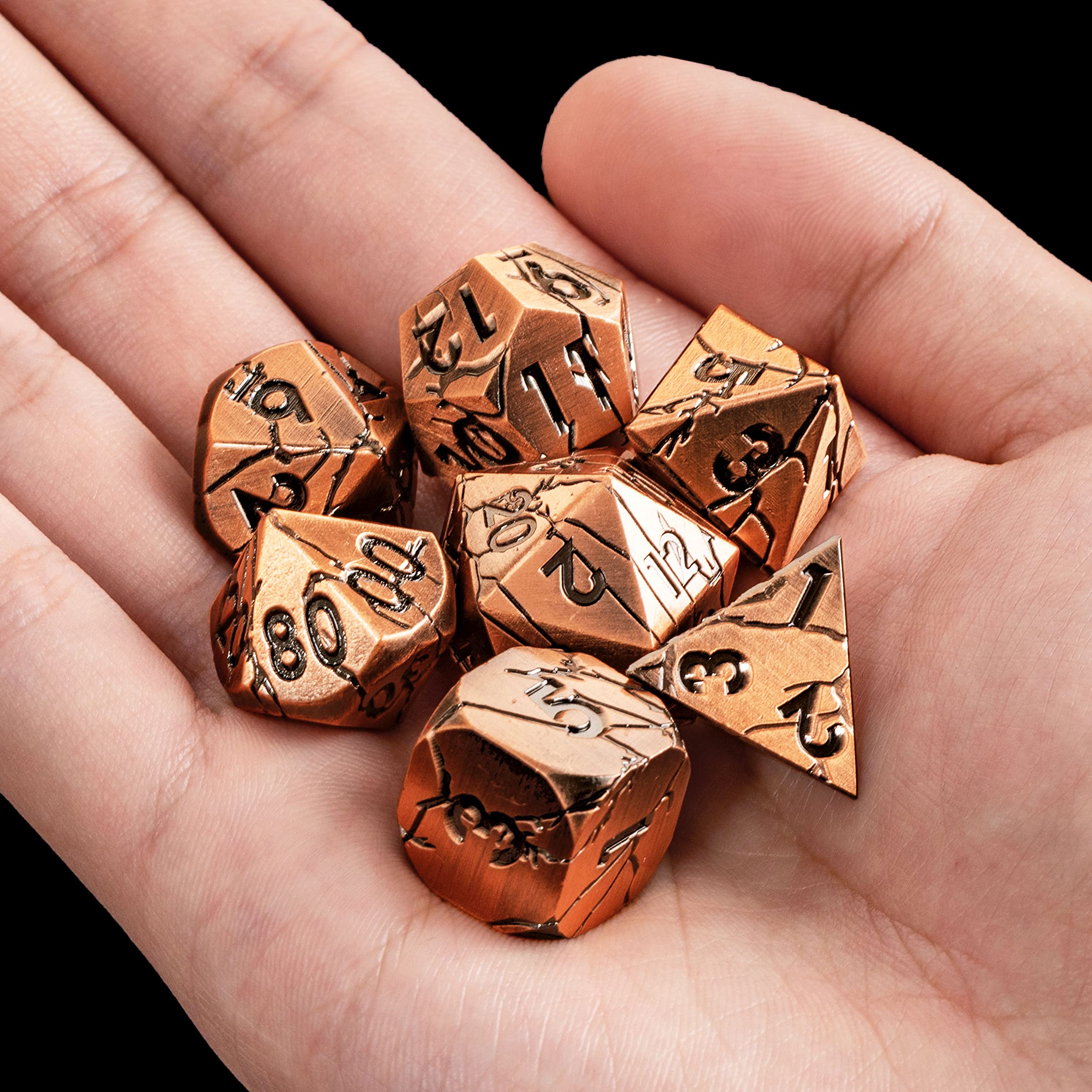 Premium DND Metal Dice Set - Archaic Ruins Cracked Copper Polyhedral RPG Dice for Dungeons & Dragons, Pathfinder, Tabletop Games - Perfect for Fantasy Roleplaying & Collectors