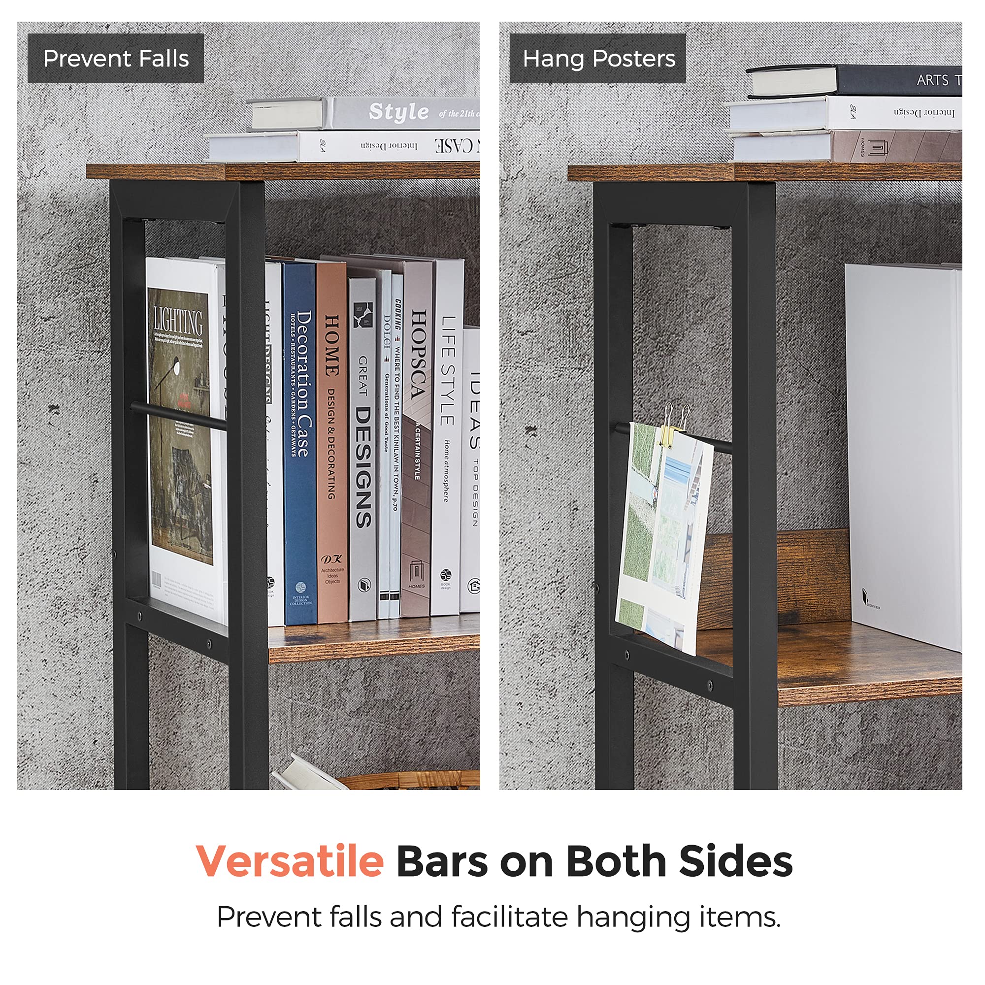 VASAGLE 6-Cube Storage Shelf, Industrial Bookshelf & TV Stand, Rustic Brown & Black, 13 x 47.2 x 31.5 Inches - Perfect for Living Room, Bedroom, Office Organization & Home Decor