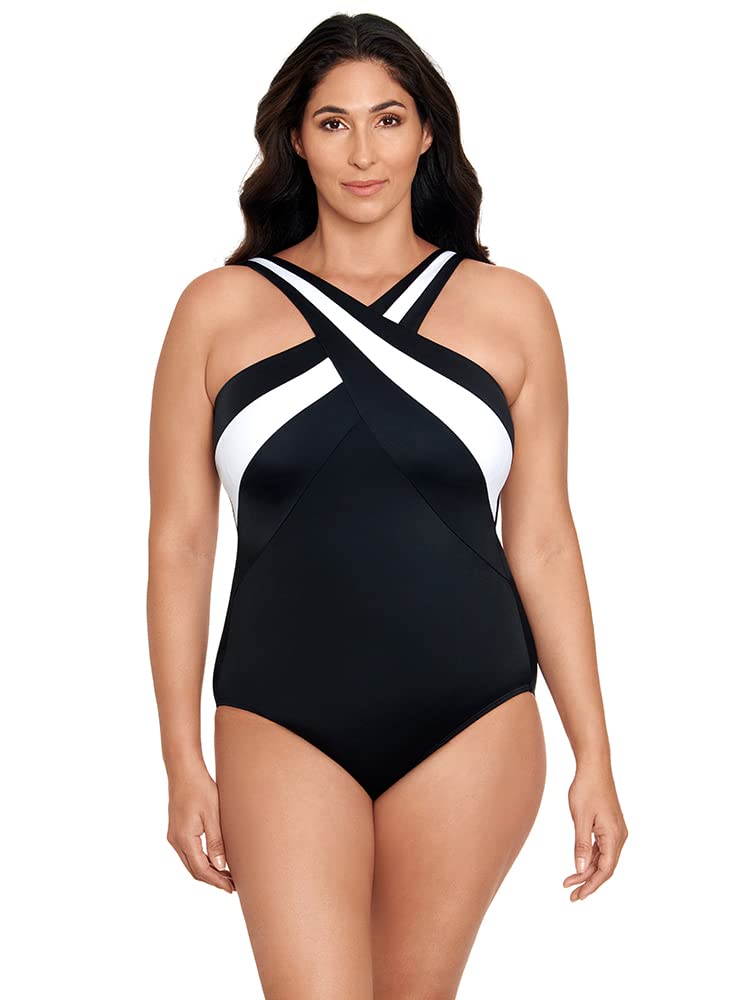 Longitude Women's One Piece Swimsuit - Crossover Inset Tank with Soft Cup Support, Comfortable Bathing Suit for Swimming, Beach & Pool Activities