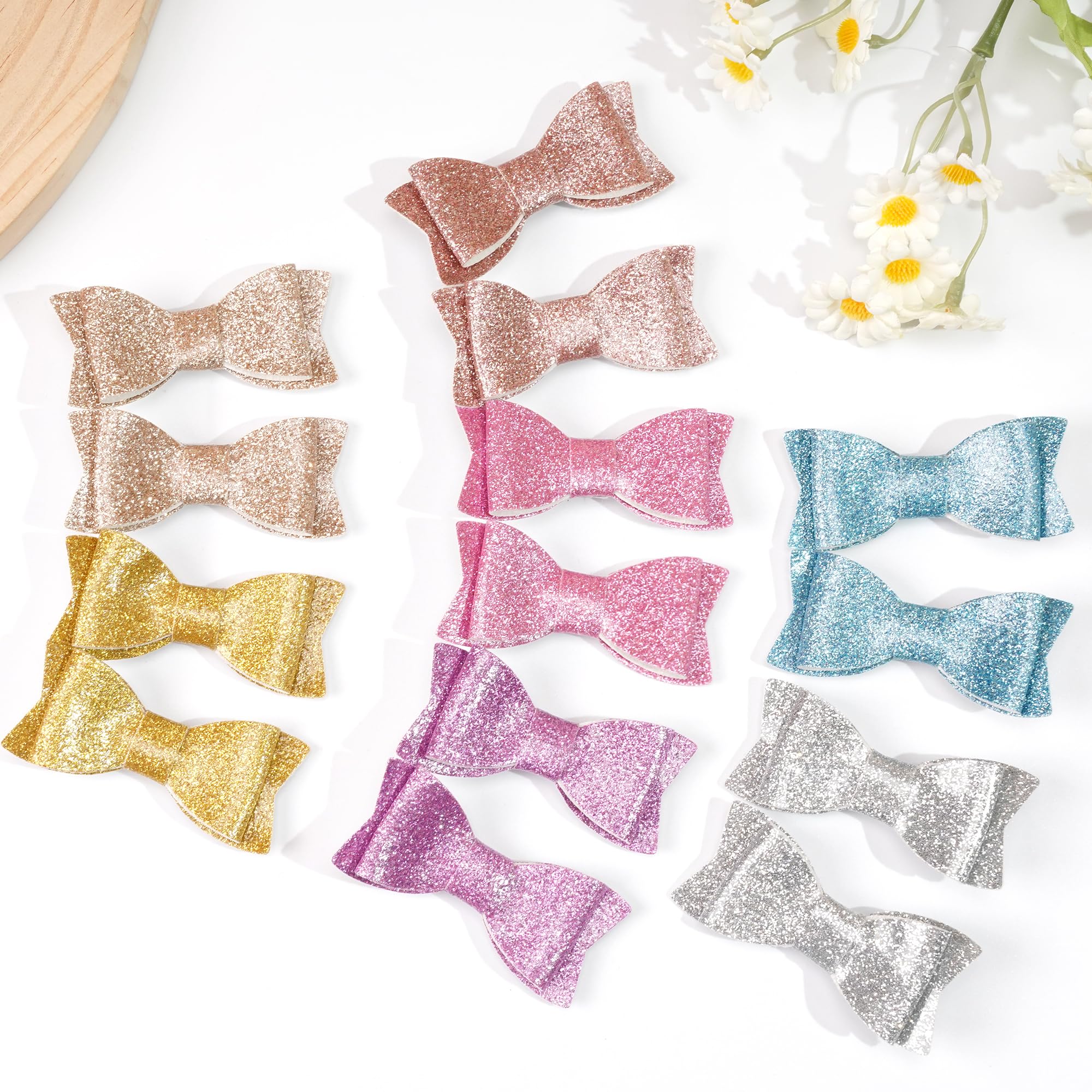 20pcs 2.75 Inch No-Slip Sequins Glitter Hair Bows for Toddler Girls - Soft Linen Hair Clips & Barrettes for Baby Kids Children - Perfect for Parties, School, and Daily Hair Accessories
