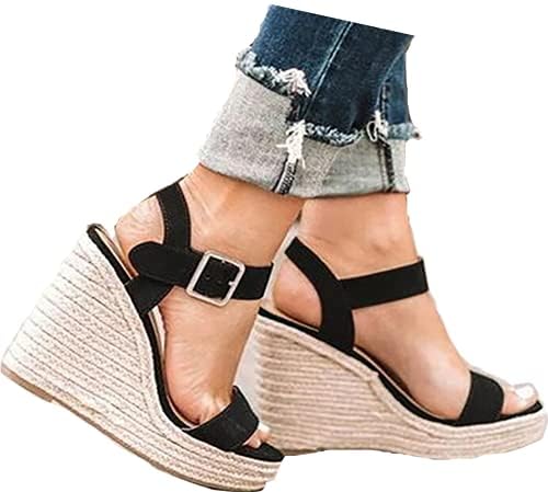 Women's Casual Summer Wedge Sandals with Ankle Strap - Open Toe Platform Sandals with Straw Woven Design for Beach, Vacation and Everyday Wear