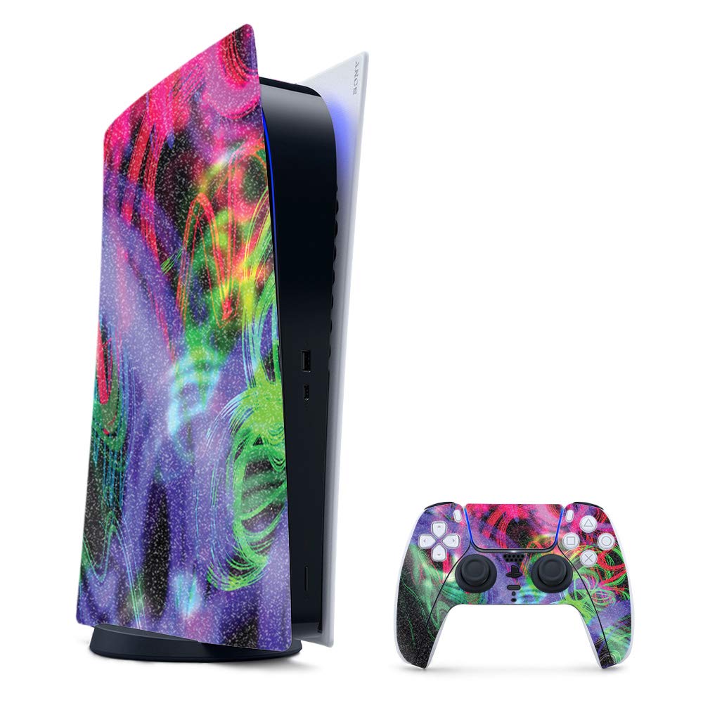 Glossy Glitter PS5 Skin - Neon Splatter | Durable & Easy to Apply | Gaming Accessory
