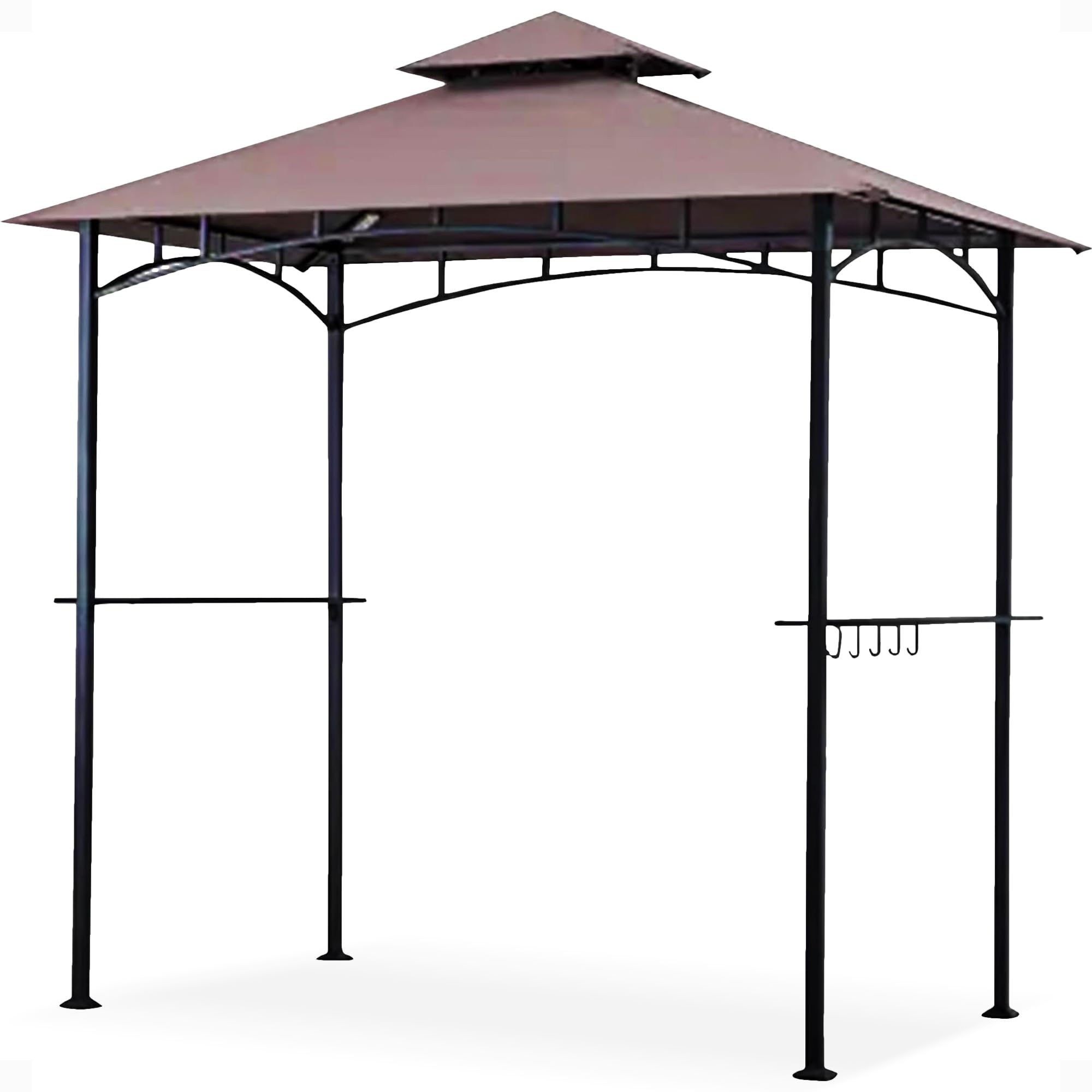 Outdoor BBQ Grill Gazebo with LED Lights & 2 Tempered Glass Shelves - Powder Coated Steel Frame for Backyard, Patio, Garden & Camping Use - Weather-Resistant Brown Canopy