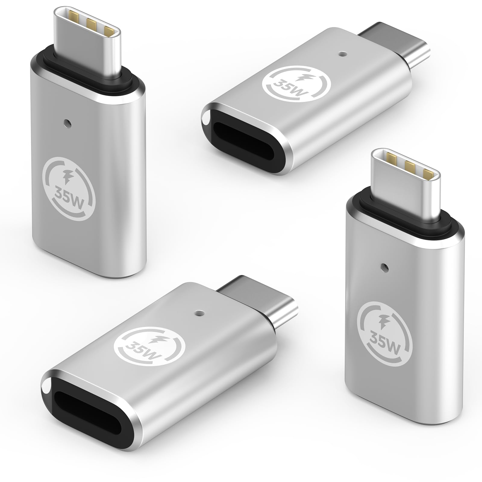 MoKo 4-Pack Lightning to USB C Adapter - Fast Charging Compatible with iPhone 15/16 Pro/Pro Max/Plus, Galaxy S24 - Silver 35W - Perfect for Travel, Office & Home Charging Stations