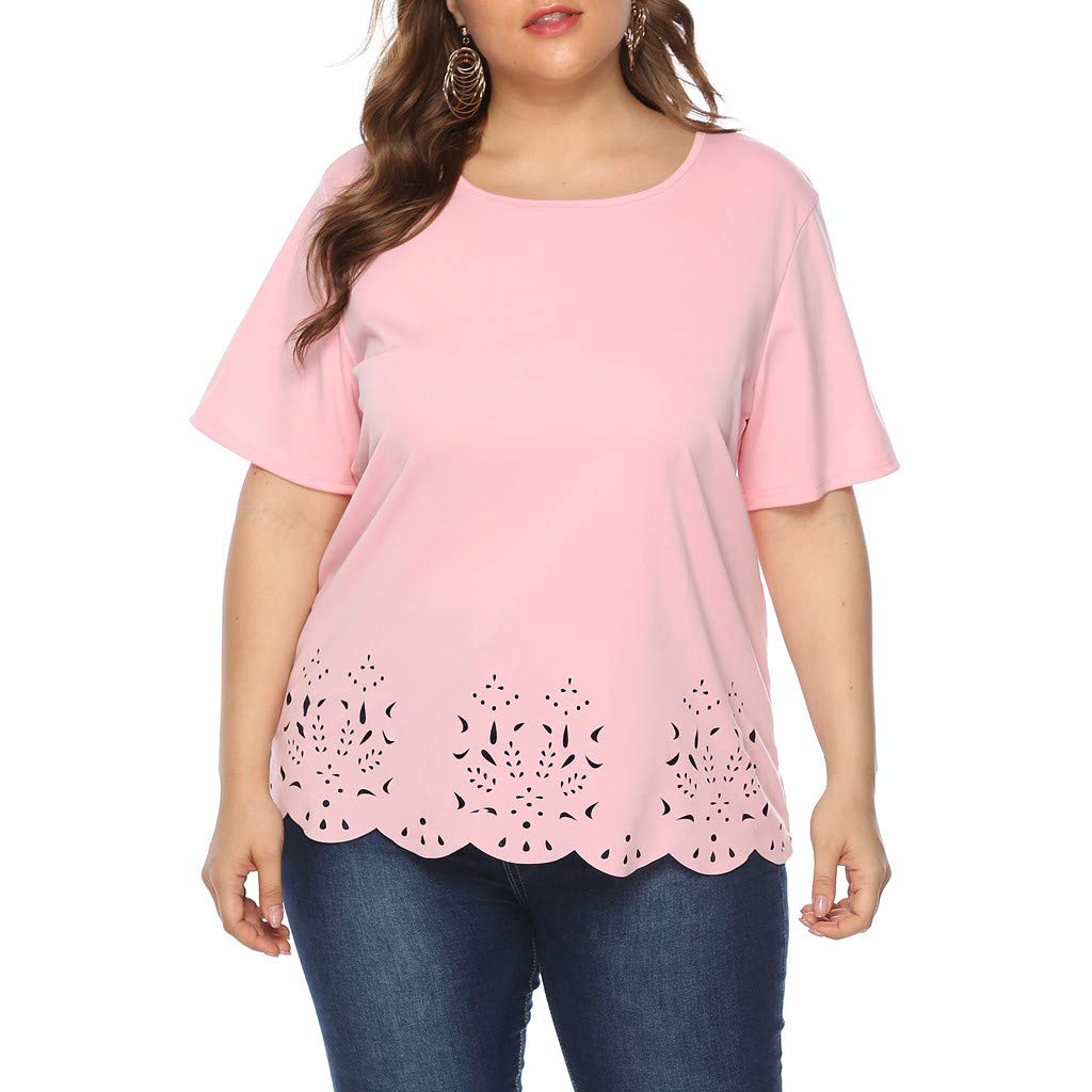 Plus Size Women's Short Sleeve T-Shirt - Black Basic Scallop Neck Blouse | Elegant Casual Loose Tunic Top for Everyday Wear & Office Outfits