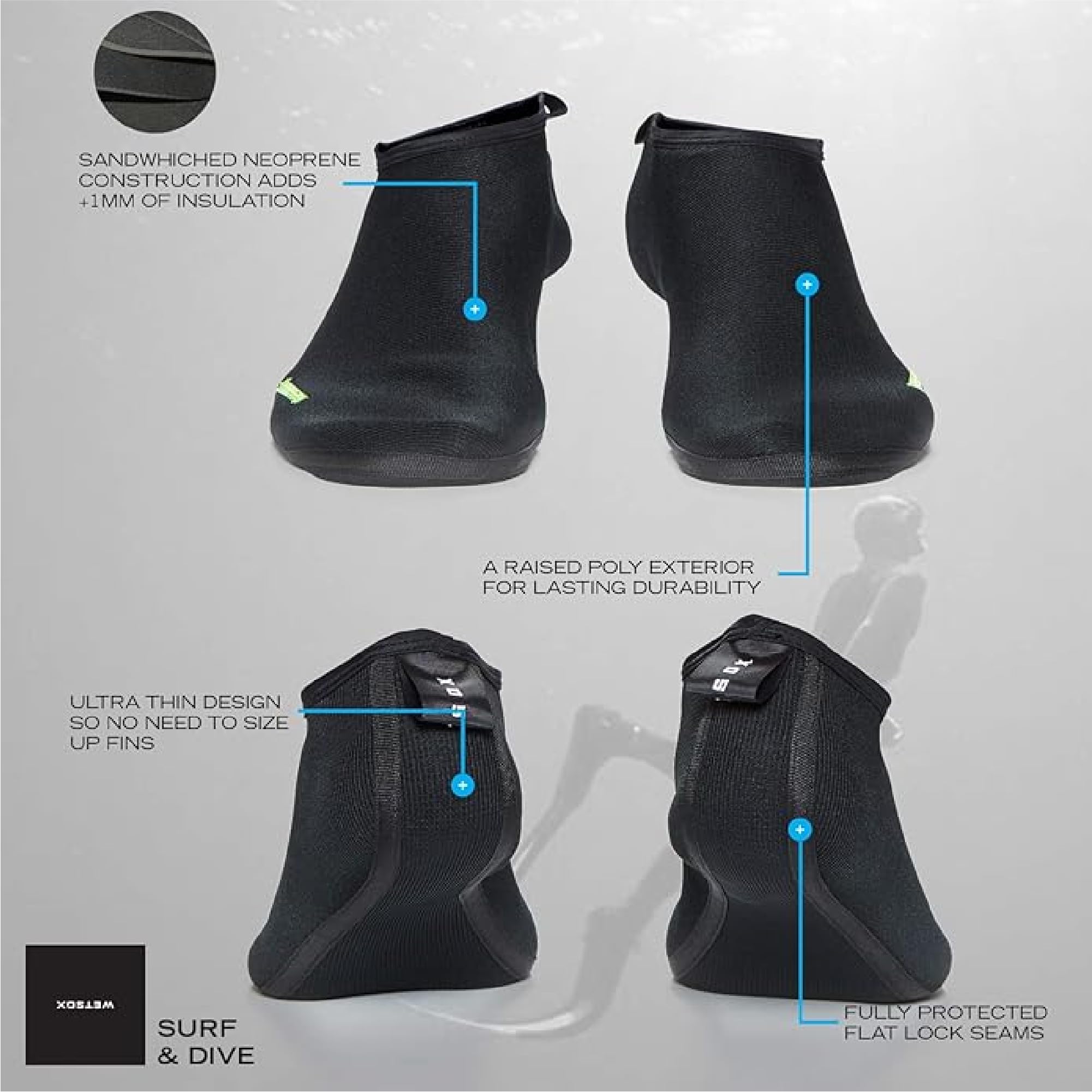 **Wetsox Reinforced 1mm Fin Socks for Scuba Diving & Snorkeling | Durable Chafe Protection & Thermal Insulation | Lightweight, Comfortable Dive Socks for Men & Women | Perfect for Water Sports & Beach Activities**