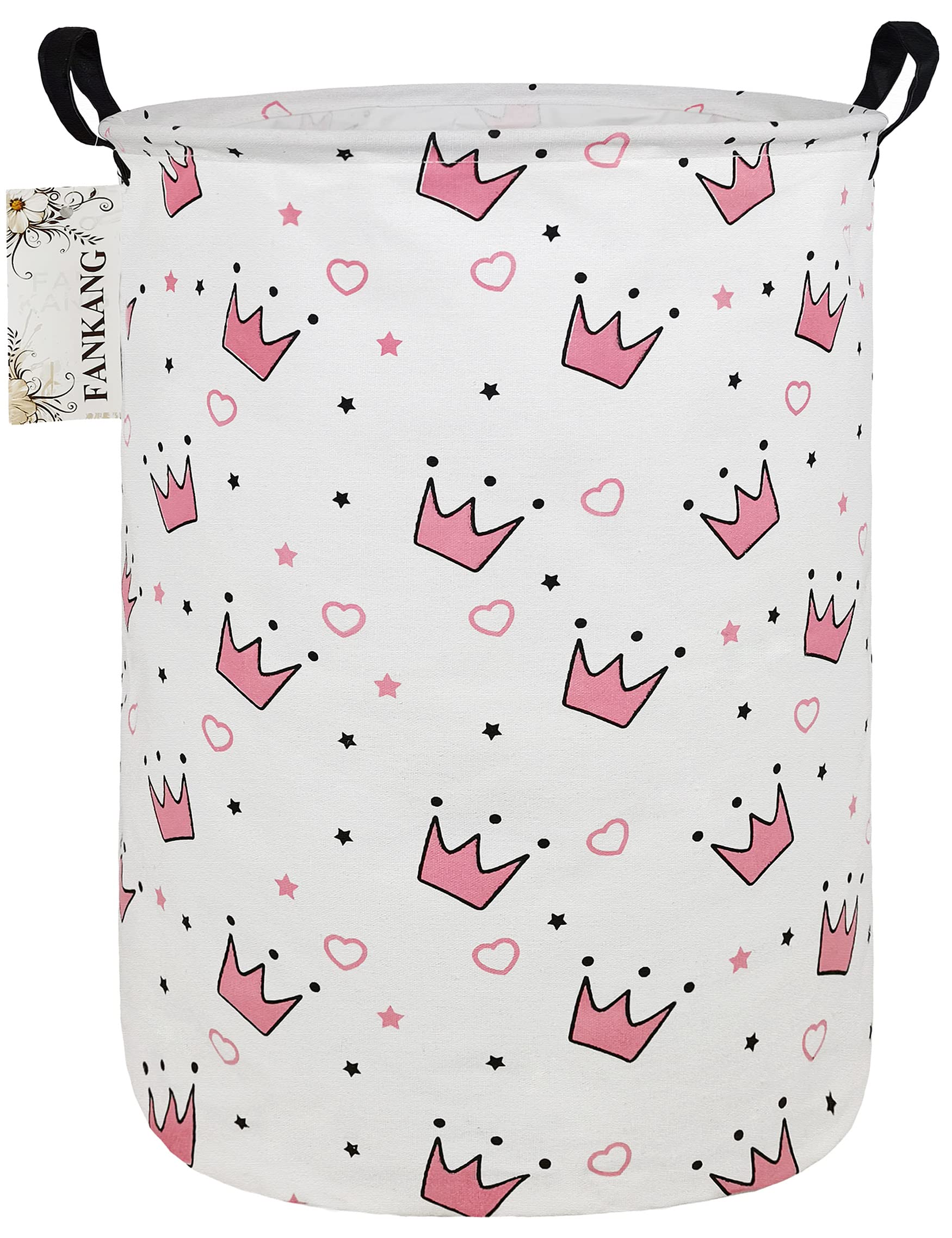 FANKANG Foldable Waterproof Storage Basket with PE Coating - Large Canvas Laundry Hamper for Kids, Boys & Girls | Perfect for Nursery, Bedroom, Office, Clothes & Toys Organization (Pink Crowns Design) - Ideal for Home Storage, Baby Room Decor & Space-Saving Solutions
