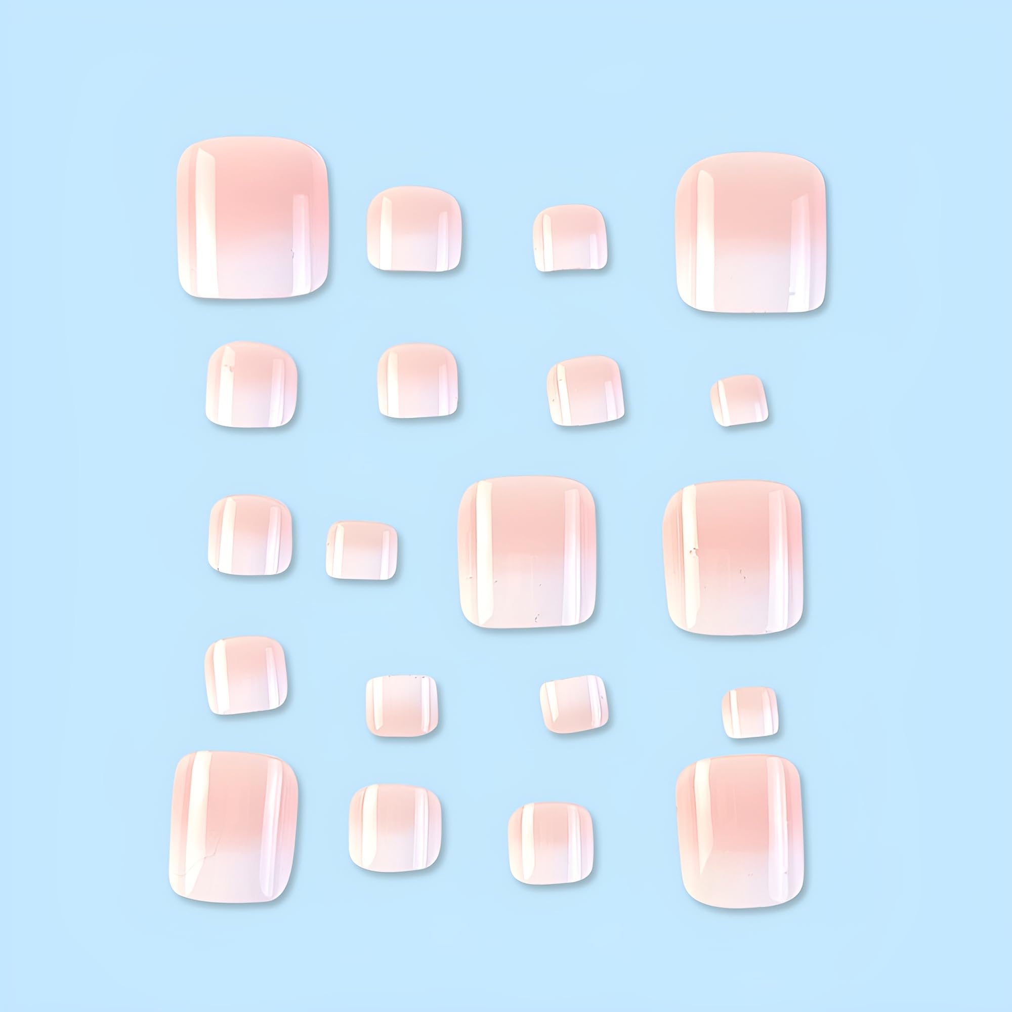 Short Square French Tip Press On Toenails - Glossy Nude Pink Gradient Acrylic Fake Toes - 24Pcs Reusable Stick On Nails for Women | Perfect for Pedicures, Vacations & Summer Sandals