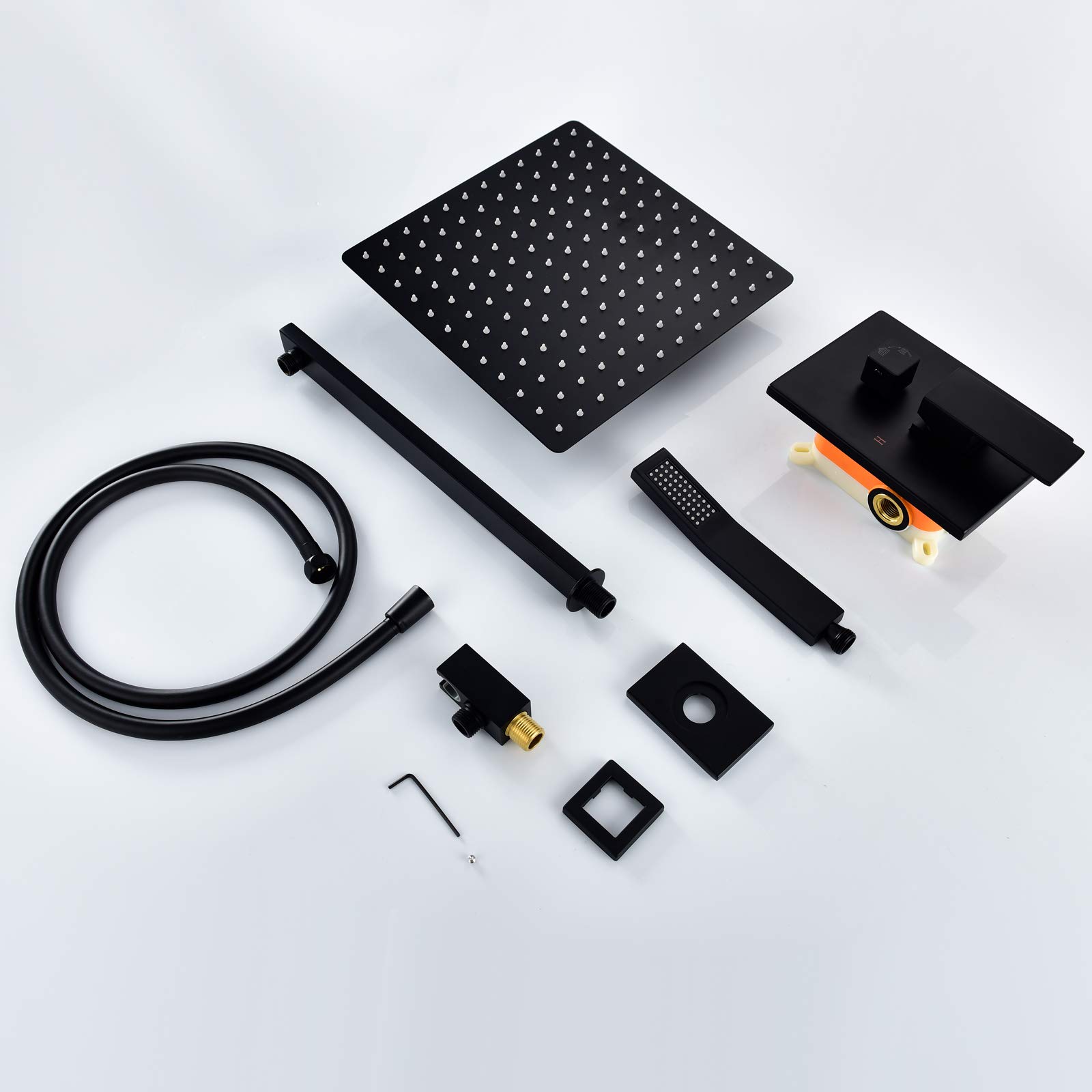 Premium Black Stainless Steel Wall Mounted Shower System Combo - Rain Shower Head & Handheld Spray with Rough-In Valve Trim Kit BB314B | Perfect for Modern Bathroom Renovations & Spa-Like Shower Experience