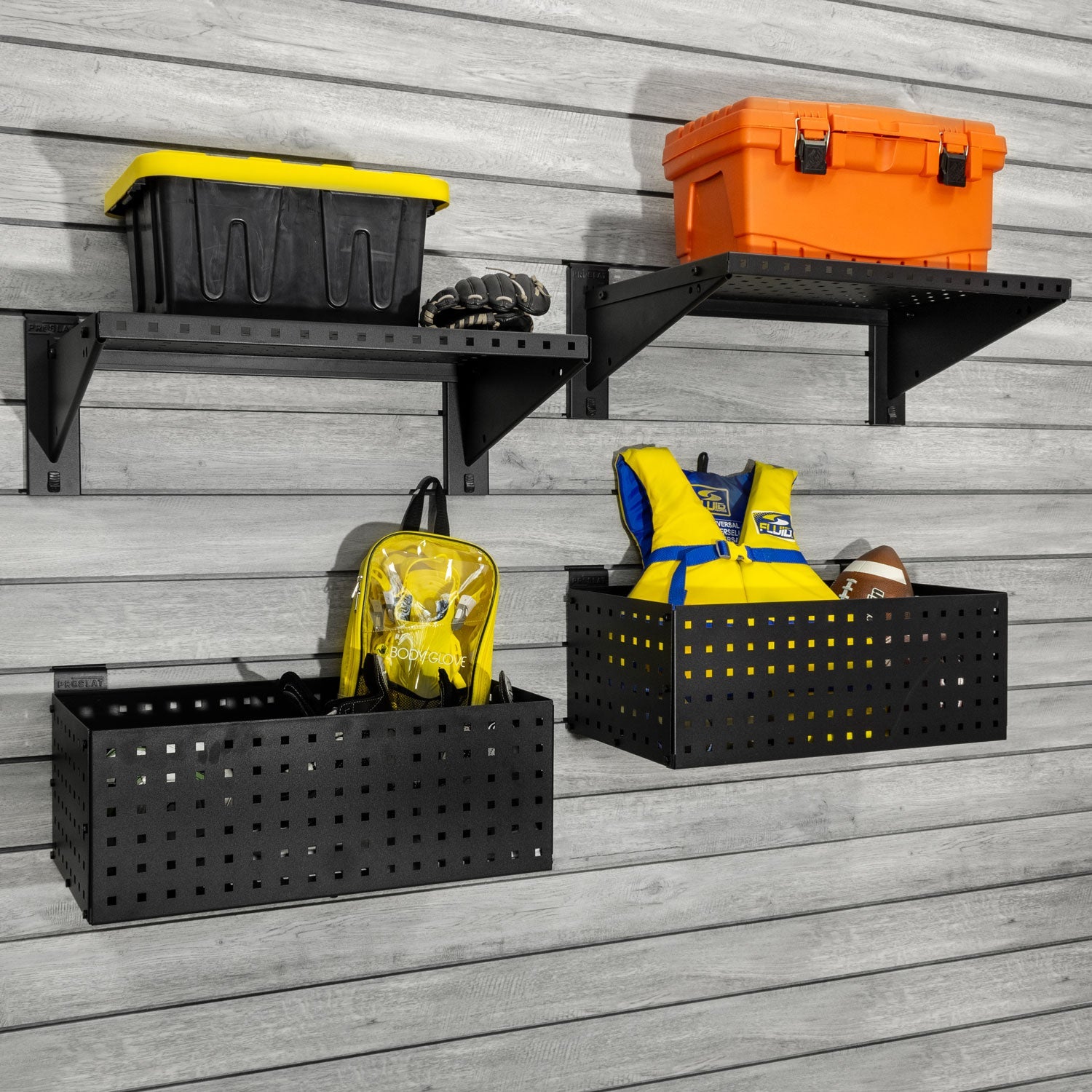 STEALTH Heavy Duty Shelf and Basket Kit - Durable Storage Solution for Garages, Sheds & Workshops | Organize Tools, Supplies & More