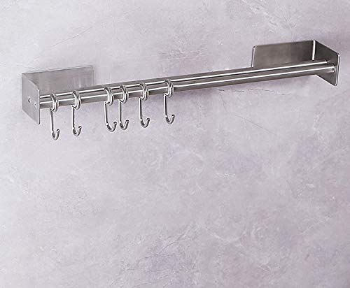 Stainless Steel Wall Mount Hook and Rack - Heavy Duty Double Bar Organizer for Coats, Robes, Hats & Towels - No Drill Self Adhesive Hanger for Bathroom, Kitchen & Pantry Organization (304 Stainless Steel) - Perfect for Small Space Storage and Home Decor