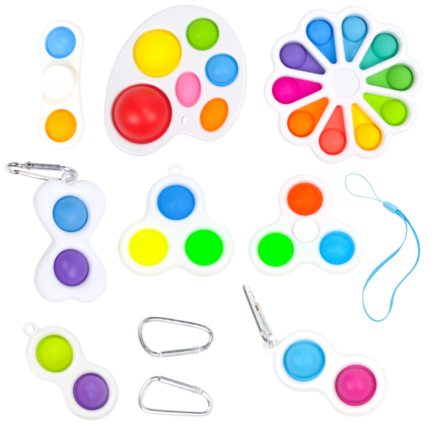 6 Pack Flower Dimple Fidget Toys for Kids & Adults - Sensory Stress Relief Toys for Autism, ADD, ADHD - Includes 2 Free Pop It Keychains - Perfect for Classroom, Office, Travel & Anxiety Management