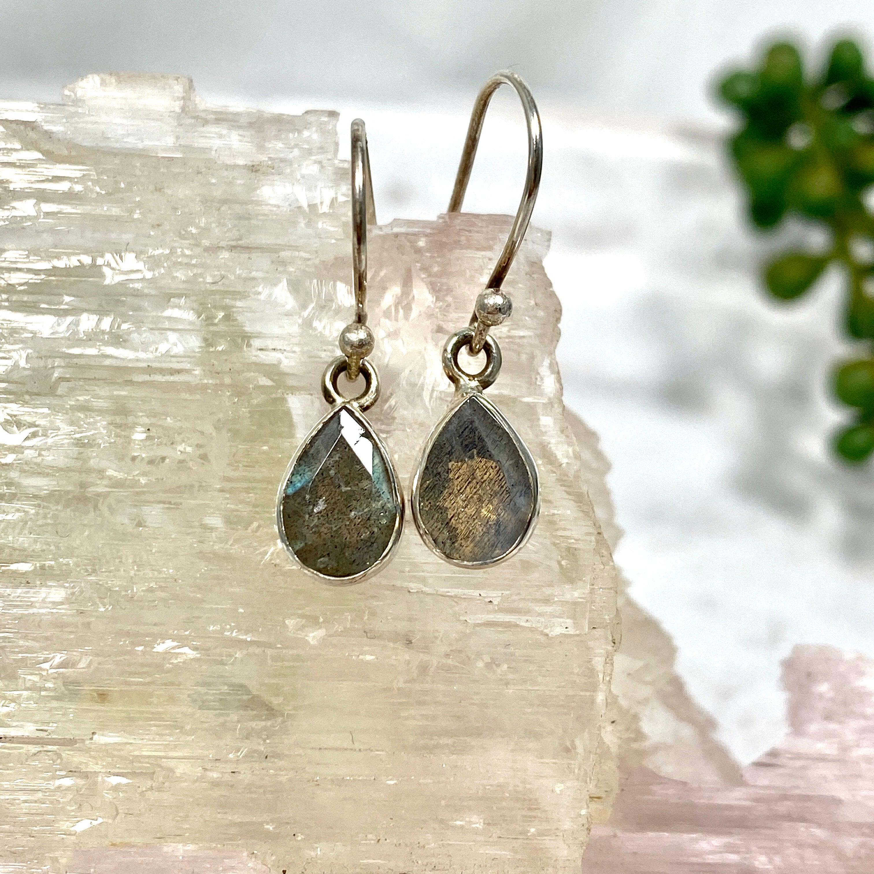 Labradorite Teardrop Faceted Earrings R2363 LBD - Elegant Crystal Dangle Earrings for Women, Perfect for Evening Parties & Special Occasions