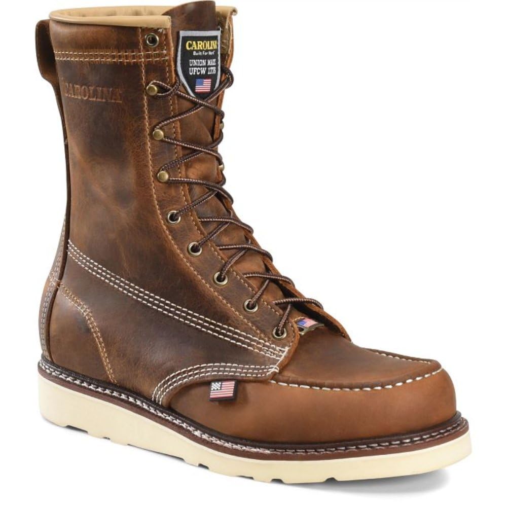 Carolina AMP USA 8 Inch Men's Soft Moc Toe Work Boots - American Made Leather Upper, Oil & Slip Resistant Outsole, Comfortable Poron Insole - Perfect for Construction, Landscaping & Outdoor Work