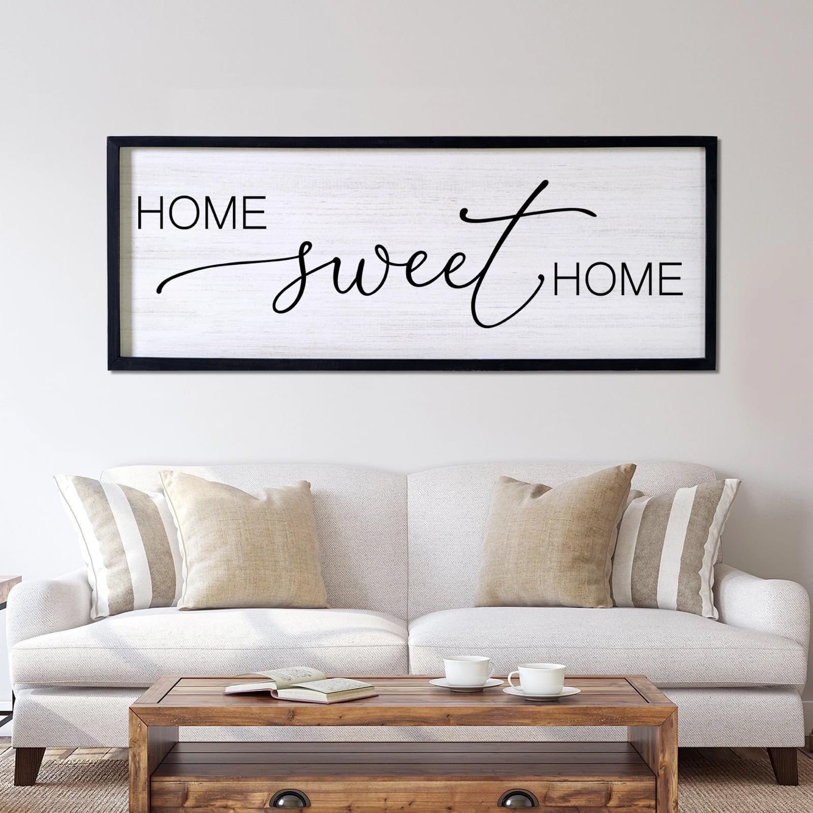 Farmhouse Style 'Home Sweet Home' Wooden Wall Art Sign - 40”X15” Large Framed Decor for Bedroom, Living Room & Entryway - Perfect for Rustic, Cozy Home Decor