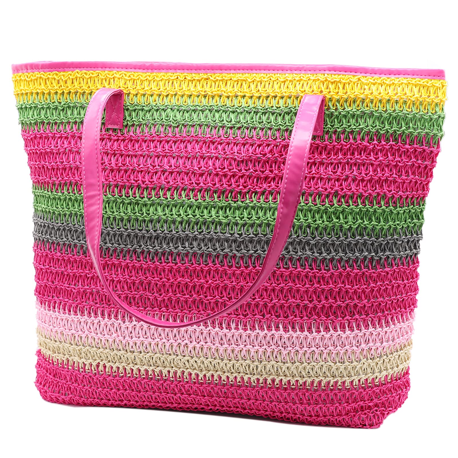 Waterproof Large Canvas Straw Beach Tote Bag for Women - Oversized Pool & Travel Shoulder Handbag - Perfect for Beach Vacations, Swimming, and Summer Outings