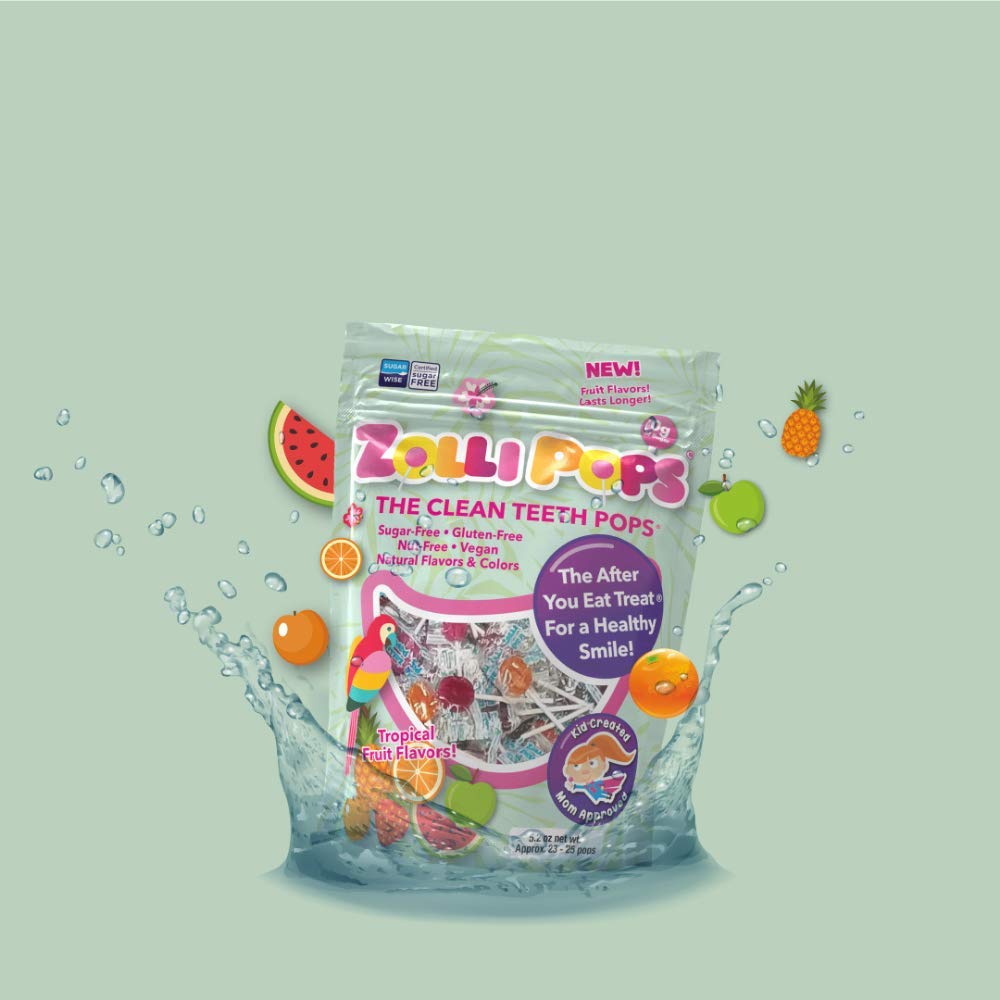 Zollipops Sugar Free Lollipops for Kids - Natural Anti Cavity Candy with Tropical Flavors (3.1oz) | Dentist Recommended Healthy Treat for Teeth | Perfect for Birthday Parties, School Rewards & Halloween Treats