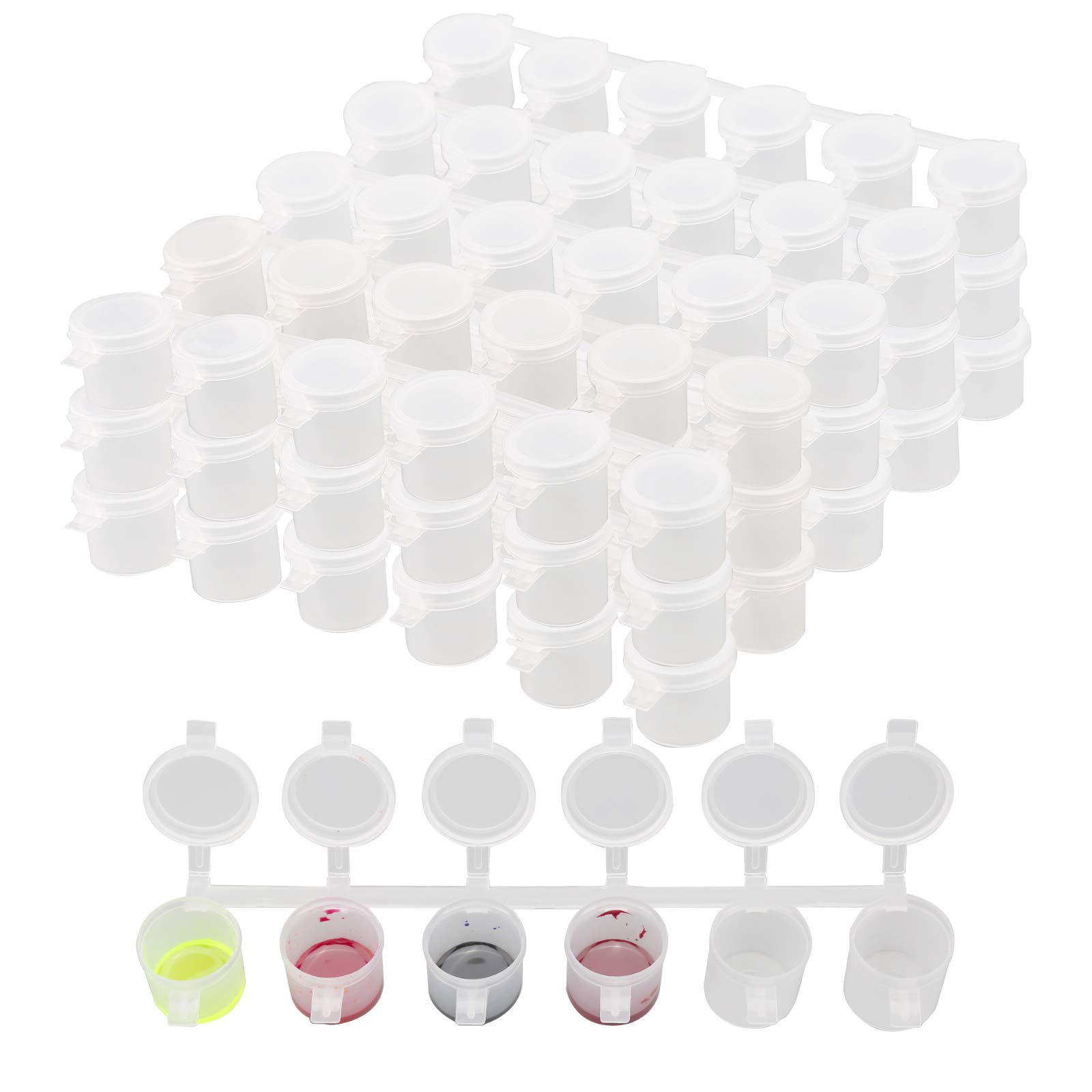 AIEX 5 Strips 30 Pots Empty Paint Strips Paint Cup Pots, 10ml/0.35oz Mini Paint Pot Pod Strips - Clear Plastic Storage Containers for Acrylic Paint, Watercolor, Oil Paint - Perfect for Art Festivals, Painting Classes, DIY Crafts, and Family Activities