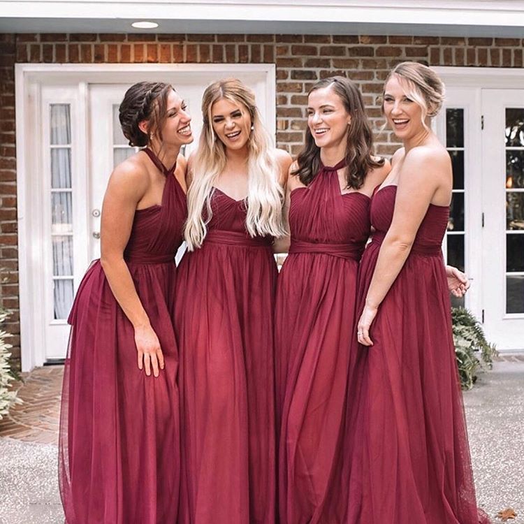 Burgundy Convertible Bridesmaid Dress with Sheath & Tulle Skirt - Elegant Wedding Party Attire for Bridesmaids, Formal Events & Special Occasions