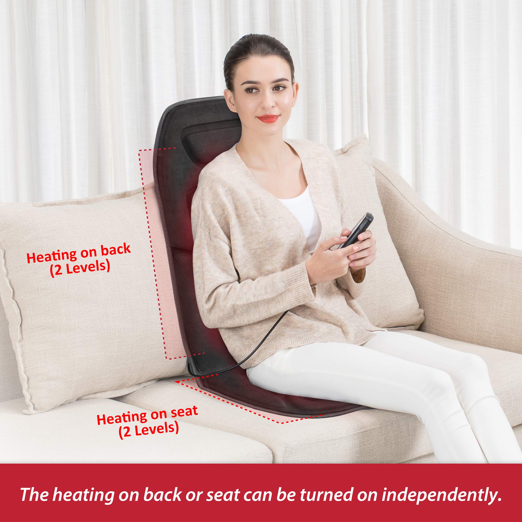 COMFIER Heated Massage Seat Cushion with 10 Vibration Motors - Electric Seat Warmer & Back Massager for Office Chair, Car, Home - Perfect Gift for Men & Women (Black) - Relieve Back Pain & Stress While Working or Relaxing