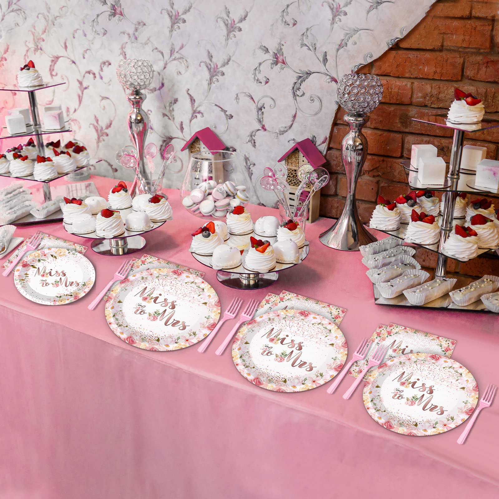 96-Piece Bridal Shower Party Decorations Set - Miss to Mrs Tableware Kit with Dessert Plates, Napkins & Forks for 24 Guests | Engagement, Wedding & Bachelorette Party Supplies | Perfect for Bridal Showers, Wedding Receptions & Girls' Night Celebrations