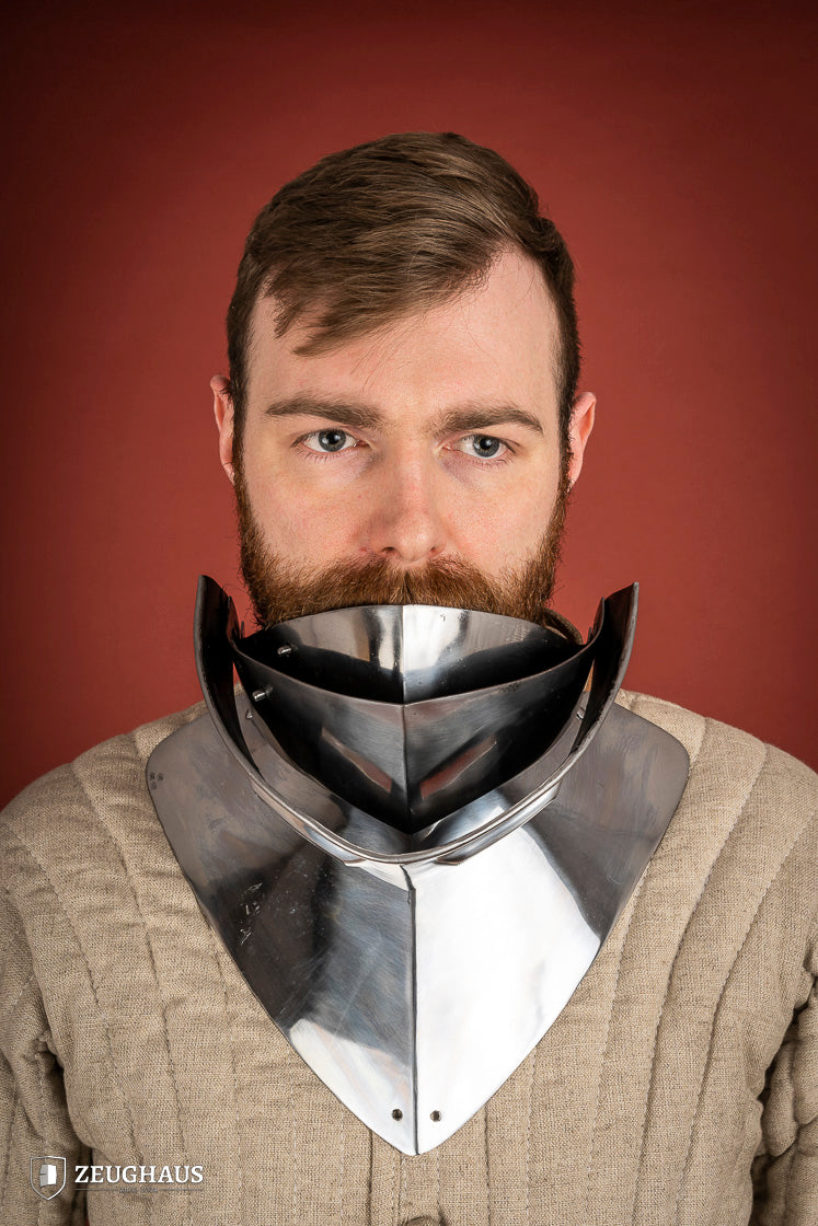 1.6mm Polished Steel Gorget with Visor - Medieval Neck Armor for LARP, Cosplay & Renaissance Fairs - Perfect for Historical Reenactments & Costume Events