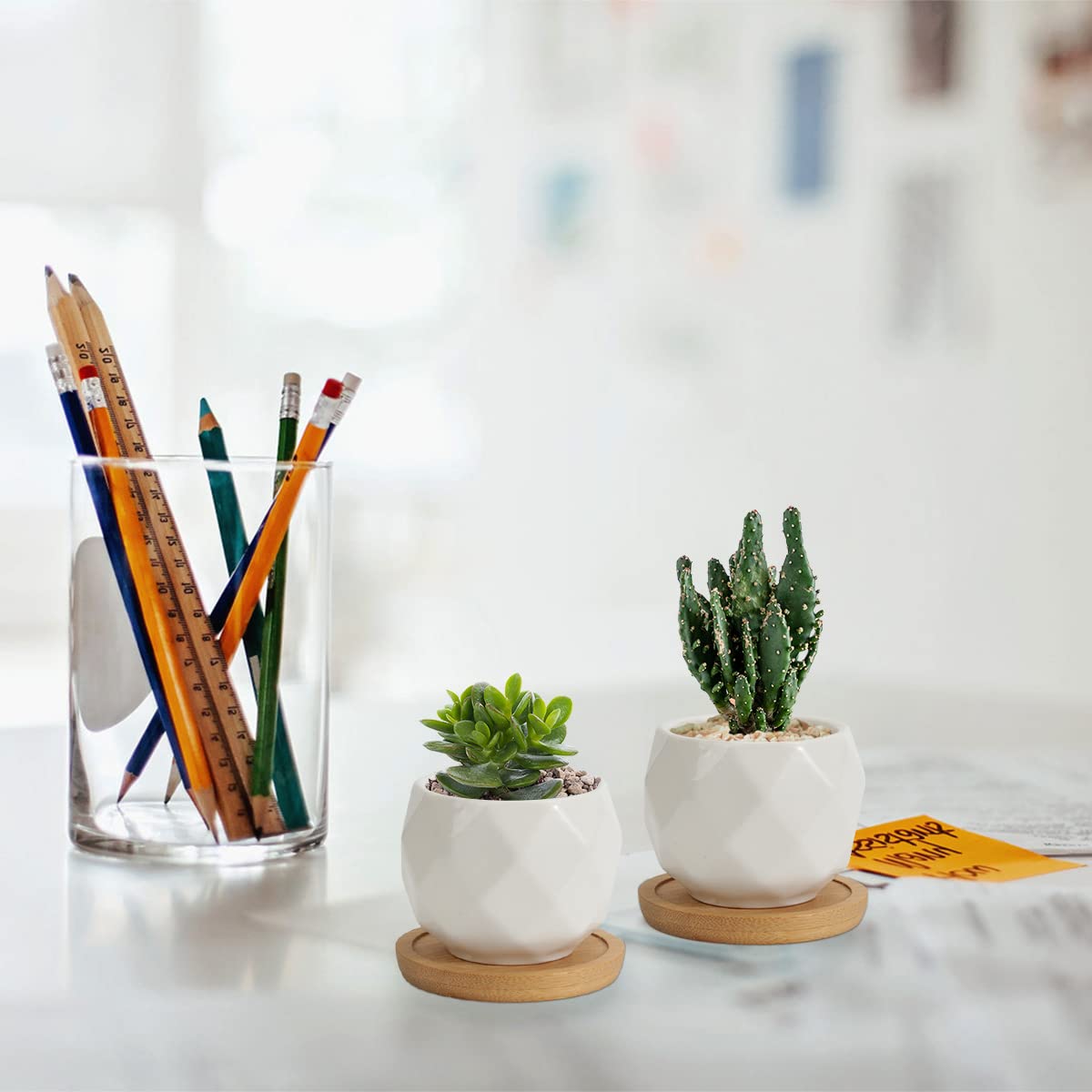 ZOUTOG 12 Pack 2.5 Inch White Mini Ceramic Succulent Pots with Drainage Hole - Small Square Pattern Planters for Indoor Plants, Home Decor, Office Desk, Wedding Favors (Plants Not Included)