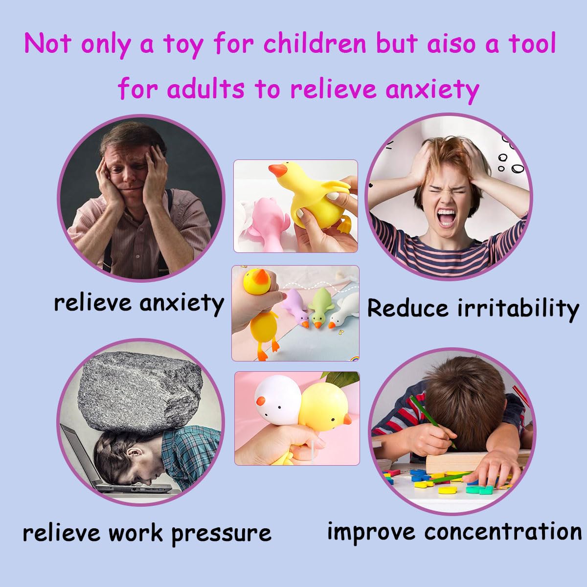 3Pcs Stretchy Duck Squeeze Toys - Stress Relief Fidget Toys for Adults & Kids, Party Favors, Birthday & Christmas Gifts - Perfect for Classroom Prizes, Easter Egg Hunts & Anxiety Relief