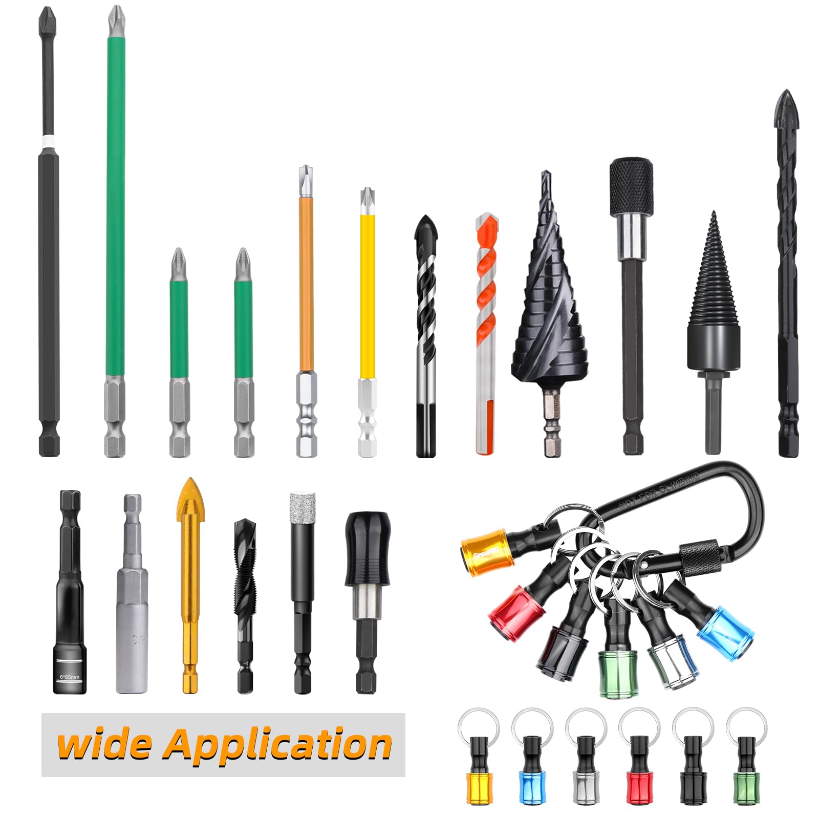 6-Piece Portable Bit Holder Keychain Set with 105° Right Angle Drill Adapter - 1/4