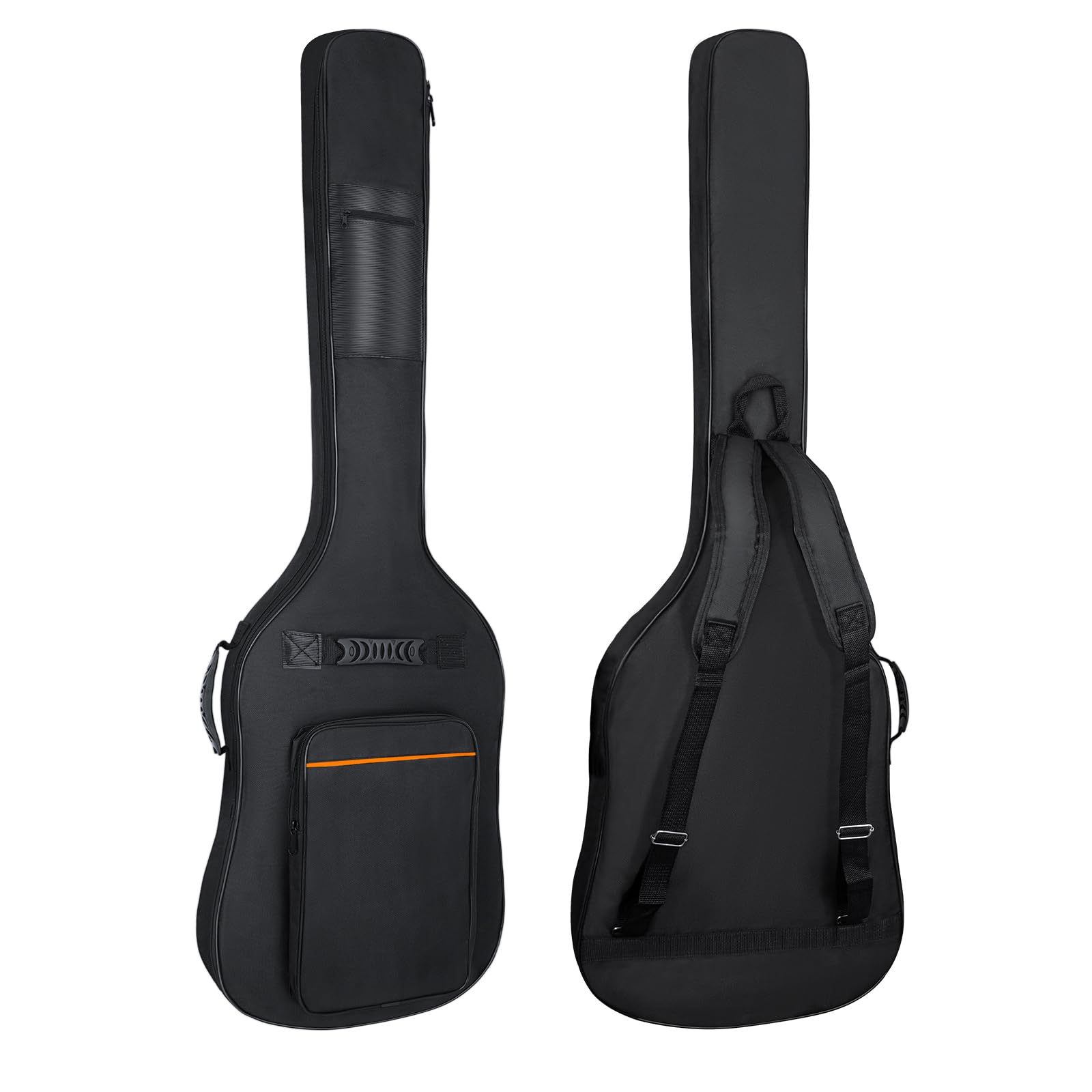 Premium 7mm Padded Waterproof Electric Bass Guitar Case - Heavy Duty Gig Bag Backpack with Neck Strap & Multiple Pockets (Black & Orange) for Professional Musicians & Travel Protection